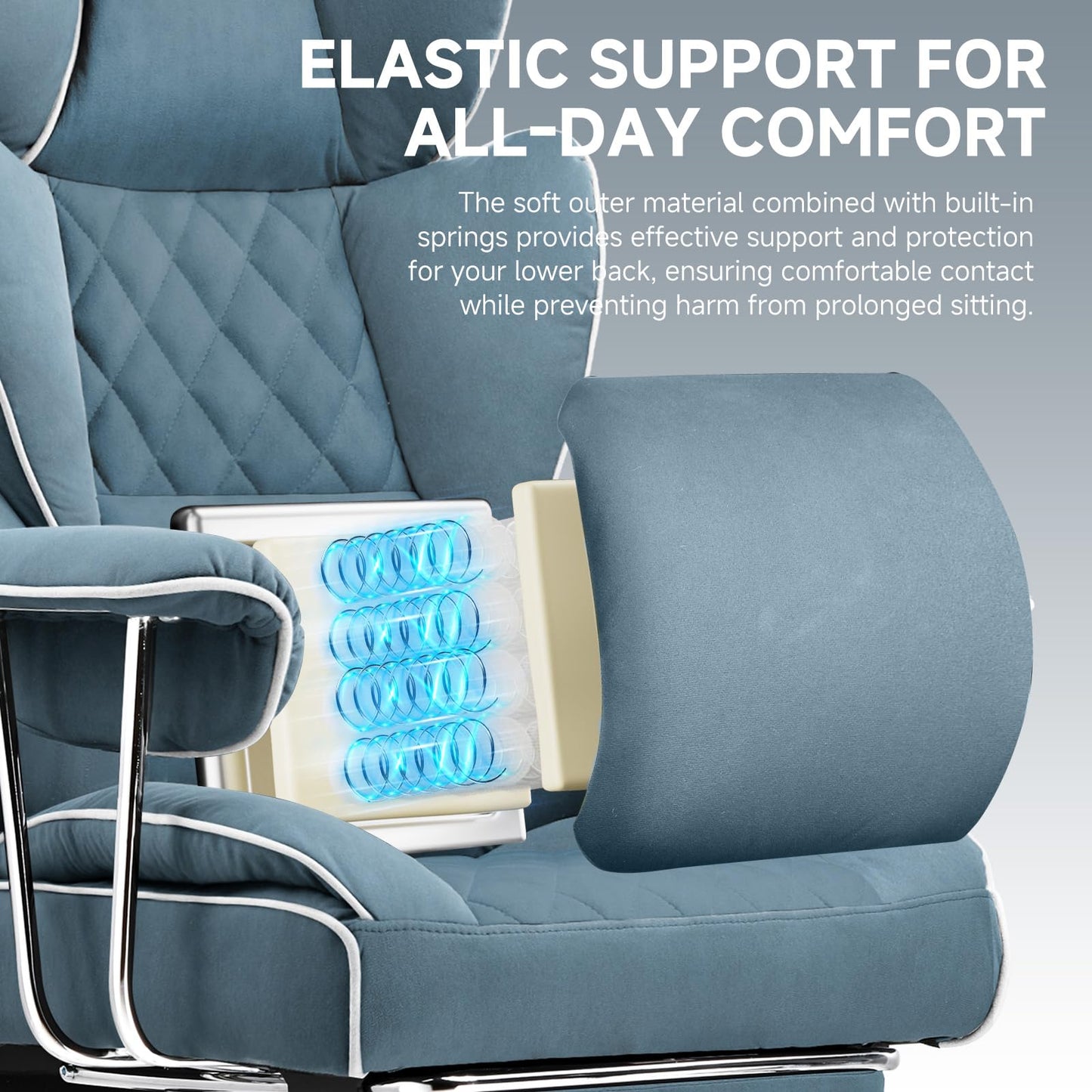 GTPLAYER Gaming Chair,Office Chair with Pocket Spring Lumbar Support, Ergonomic Comfortable Wide Office Desk Computer Chair with Outward Fixed Soft Armrests and Footrest (Fabric, Blue)