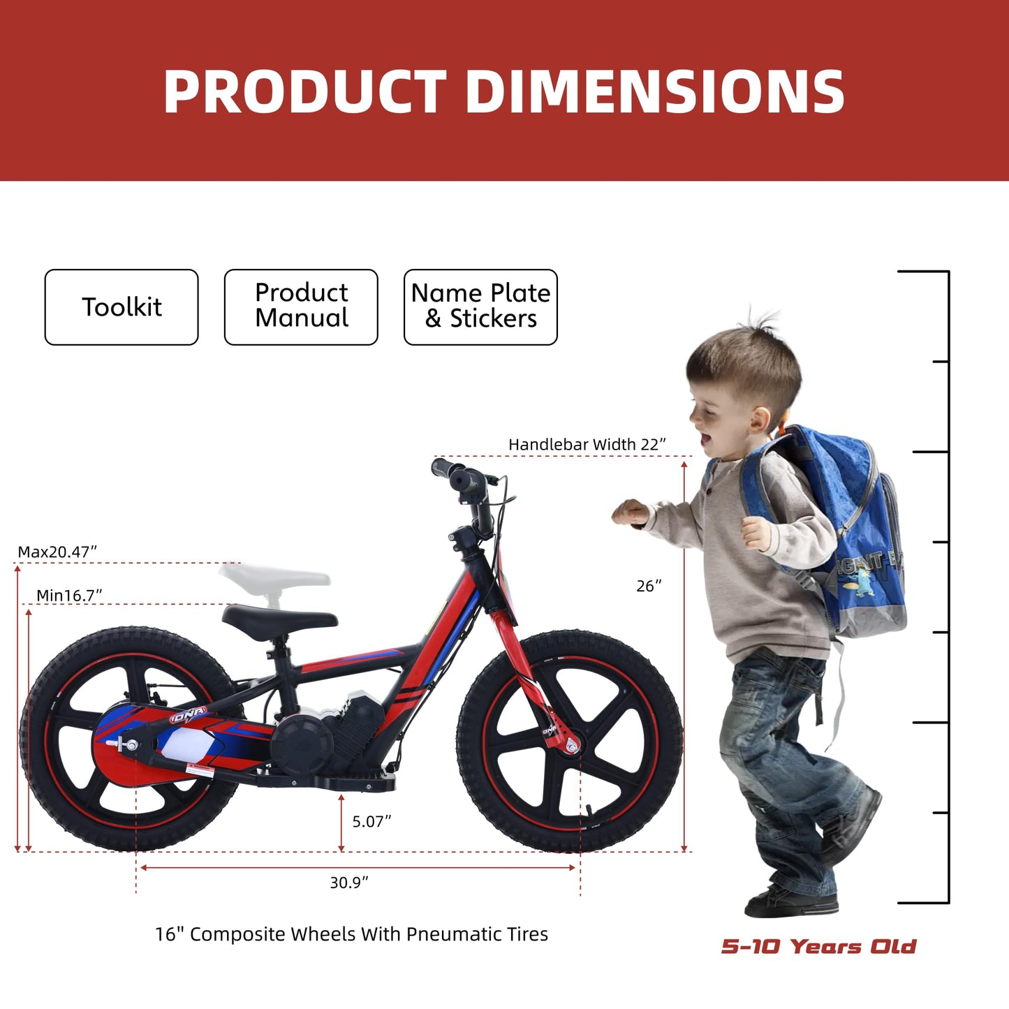 OLALA Electric Dirt Bike for Kids Aged 5-10, 340W Racing Grade Electric Motorcycle with Aluminum Frame, Up to 12MPH & 3 Speed Settings, Safe Disc Brakes, 16IN Knobby Tires
