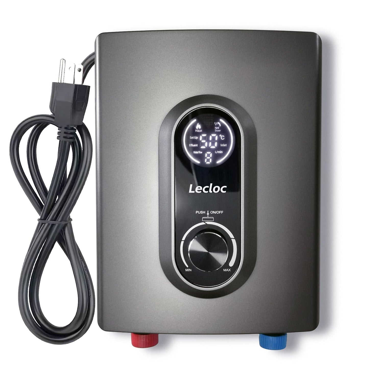 LECLOC Mini Tankless Instant Water Heater Under Sink 3000W 120V Plug In, LED Digital Display with Big Control Knob, IPX4, Multiple Safety Features, 30-55℃ Thermostatic On Demand Electric Water Heater