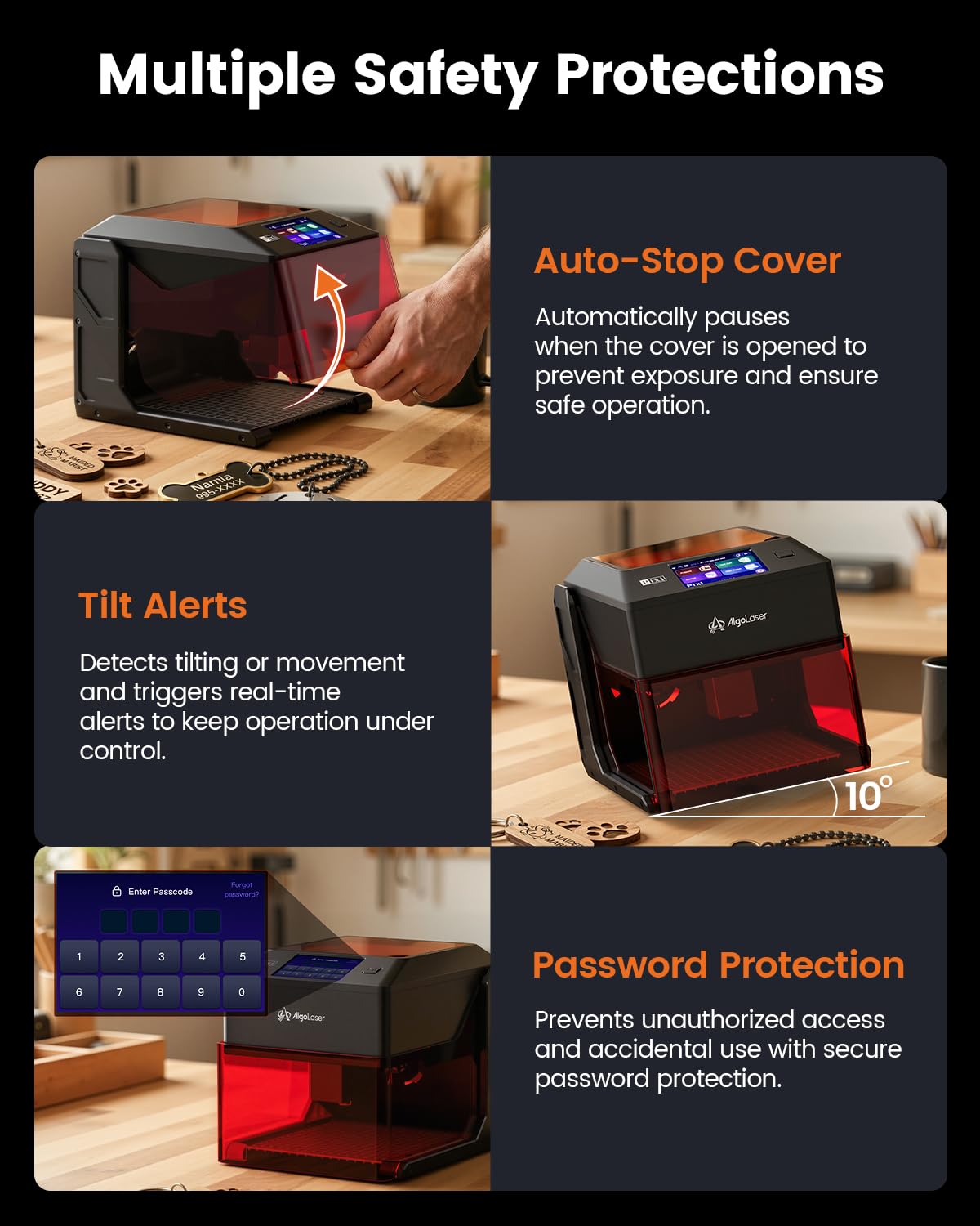 AlgoLaser Pixi Smart Laser Engraver - 10W Portable Laser Engraver Machine with 3.5" Touchscreen & AlgoOS System & APP - Laser Engraving for Wood, Acrylic, Glass, Beginner & DIY Gift & Small Business