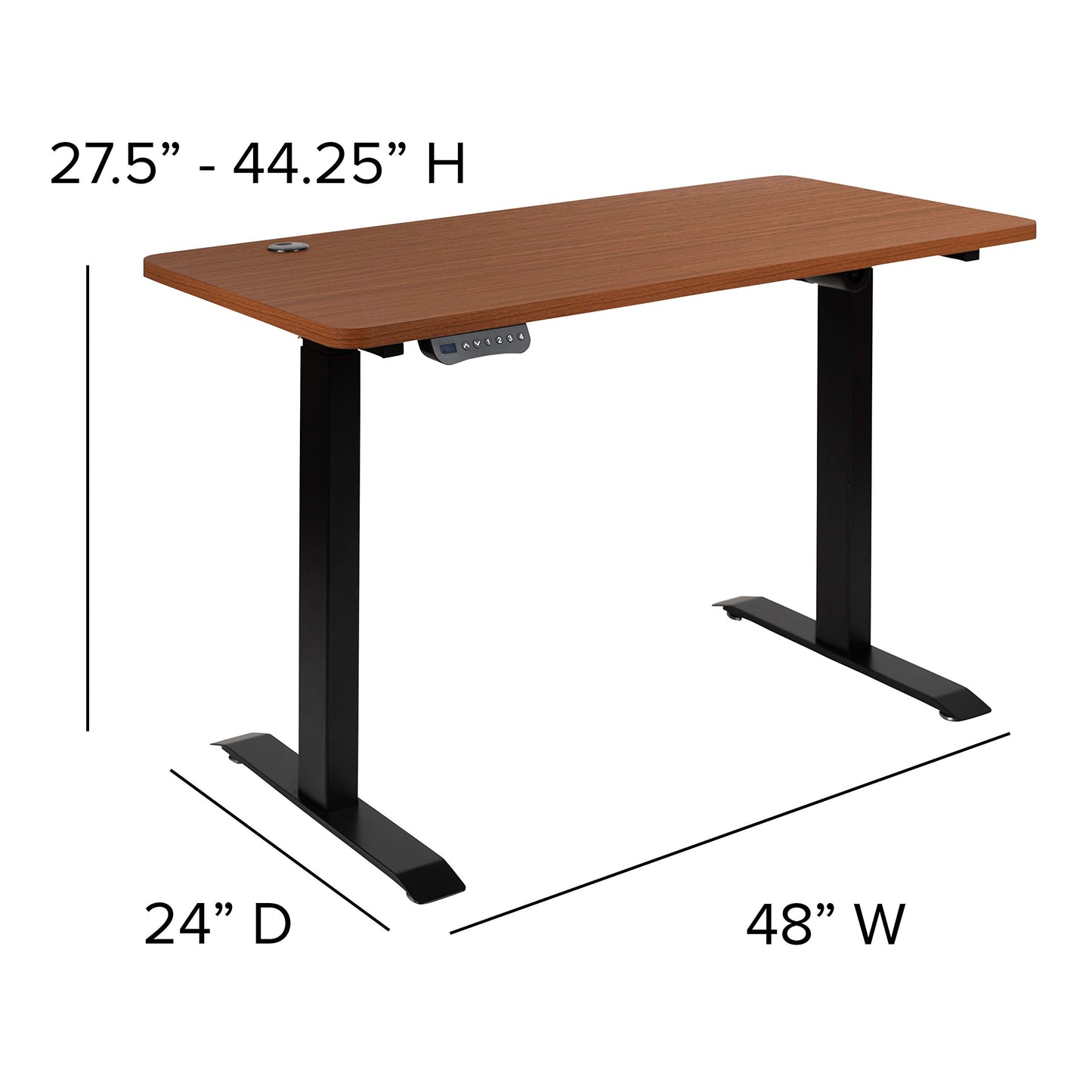 Flash Furniture Tanner Electric Height Adjustable Standing Desk - Table Top 48" Wide - 24" Deep (Mahogany)