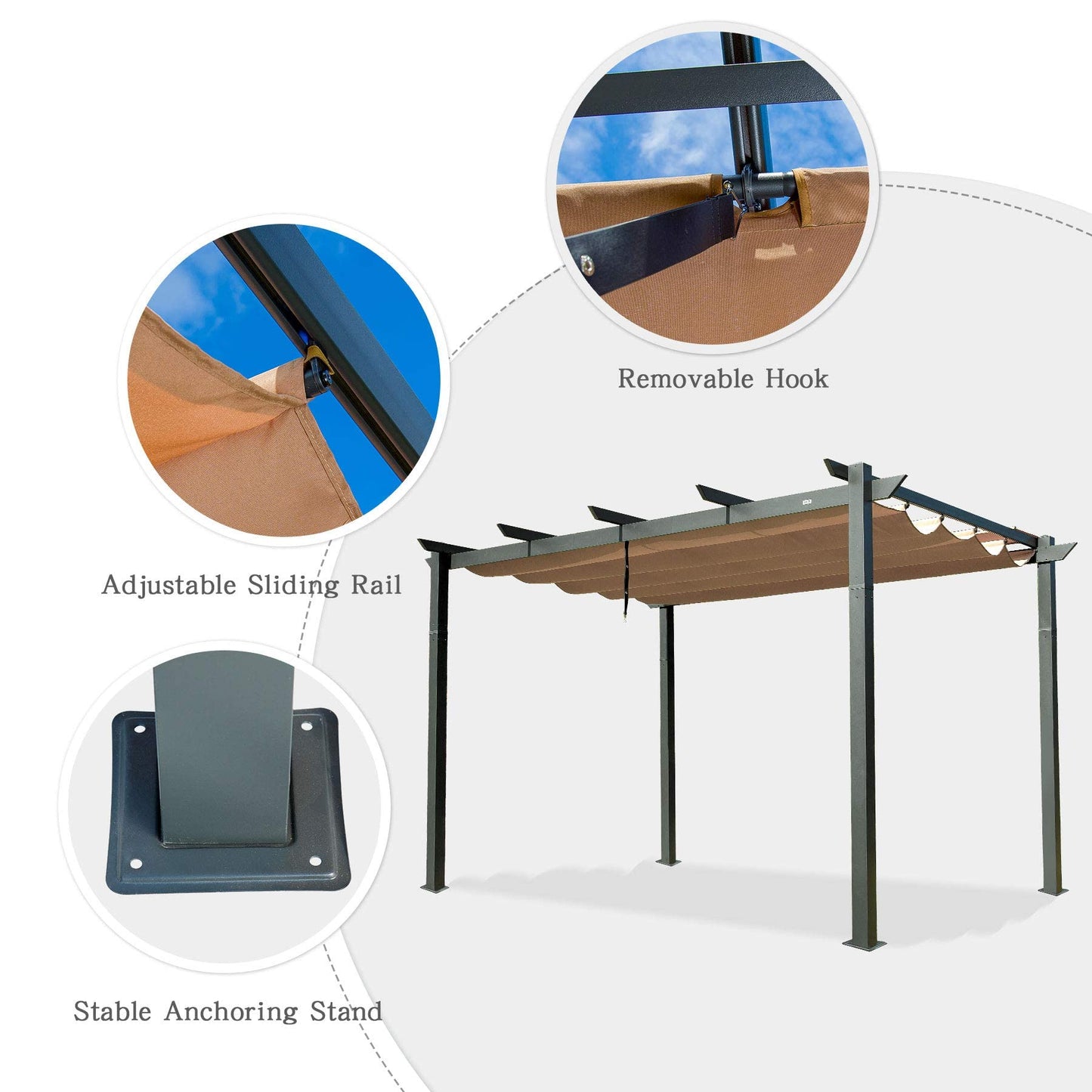 Domi Outdoor Living 10’ X 13’ Outdoor Retractable Pergola with Weather-Resistant Canopy Aluminum Garden Pergola Patio Grill Gazebo for Courtyard