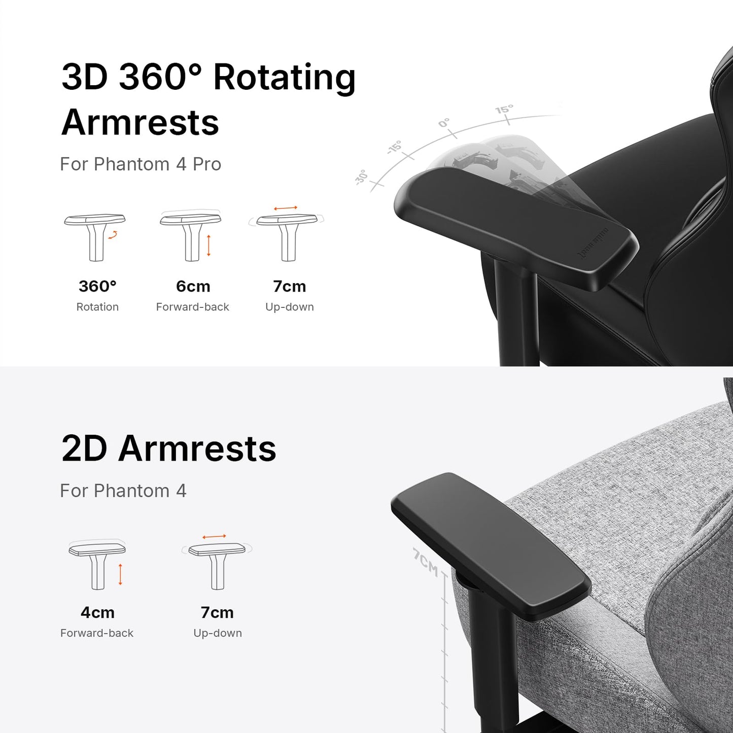 Anda Seat Phantom 4 Gray Fabric Gaming Chairs for Adults - Large Wide Seat Gamer Chair with Dynamic Lumbar Support, Comfortable Ergonomic Video Game Seats with Headrest - 2D Armrests