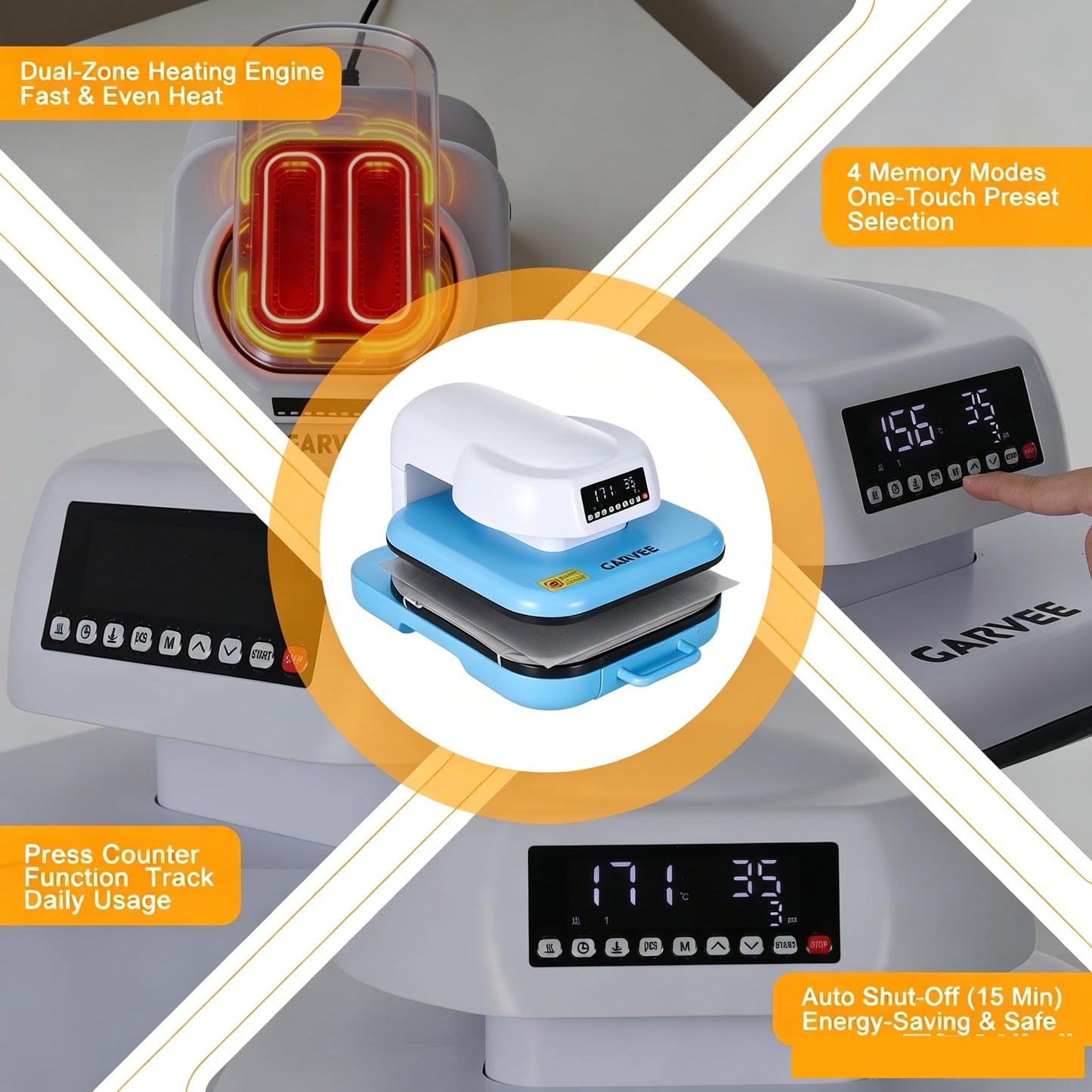 Auto Heat Press Machine, 15"x15" Professional Smart Heat Press with Precise Temp/Timer Control, Digital Display, 4 Memory Modes for HTV Sublimation Heat Transfer Projects, Fast Even Heat