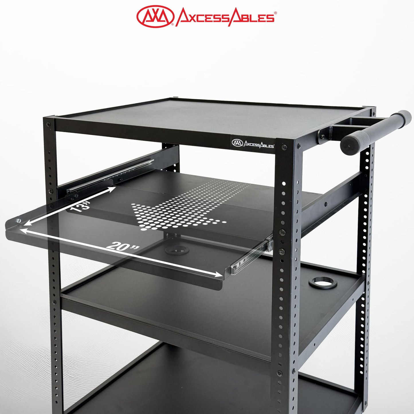 AxcessAbles Computer Cart on Wheels 400LB Capacity, Metal AV Equipment Utility Workstation, with Pullout Keyboard Tray, Locking Caster Wheels.