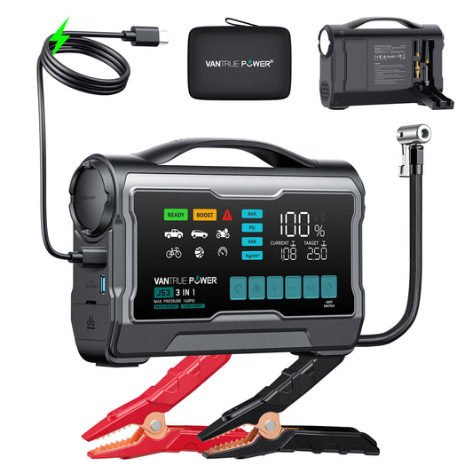 VANTRUE POWER JS3 Real 3250A Jump Starter with Air Compressor 160PSI, 12V Car Battery Booster with Display, Jump Box with Light, Support 65W Fast Charging Power Bank, 10L Gas/8L Diesel Engines