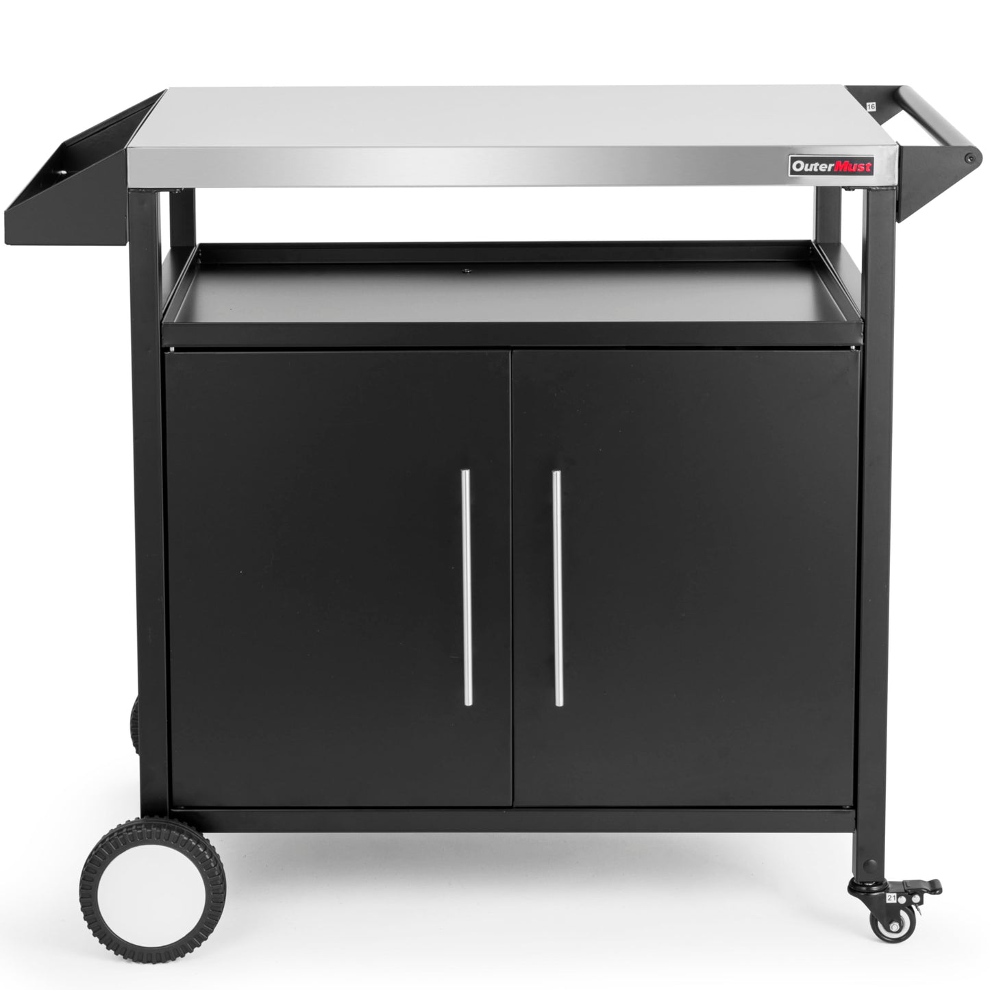 OuterMust Grill Table Outdoor Kitchen Cabinet, Moveable Outdoor Prep Table & Bar for Storage, Grilling and Pizza Oven, Multifunctional Silver & Black
