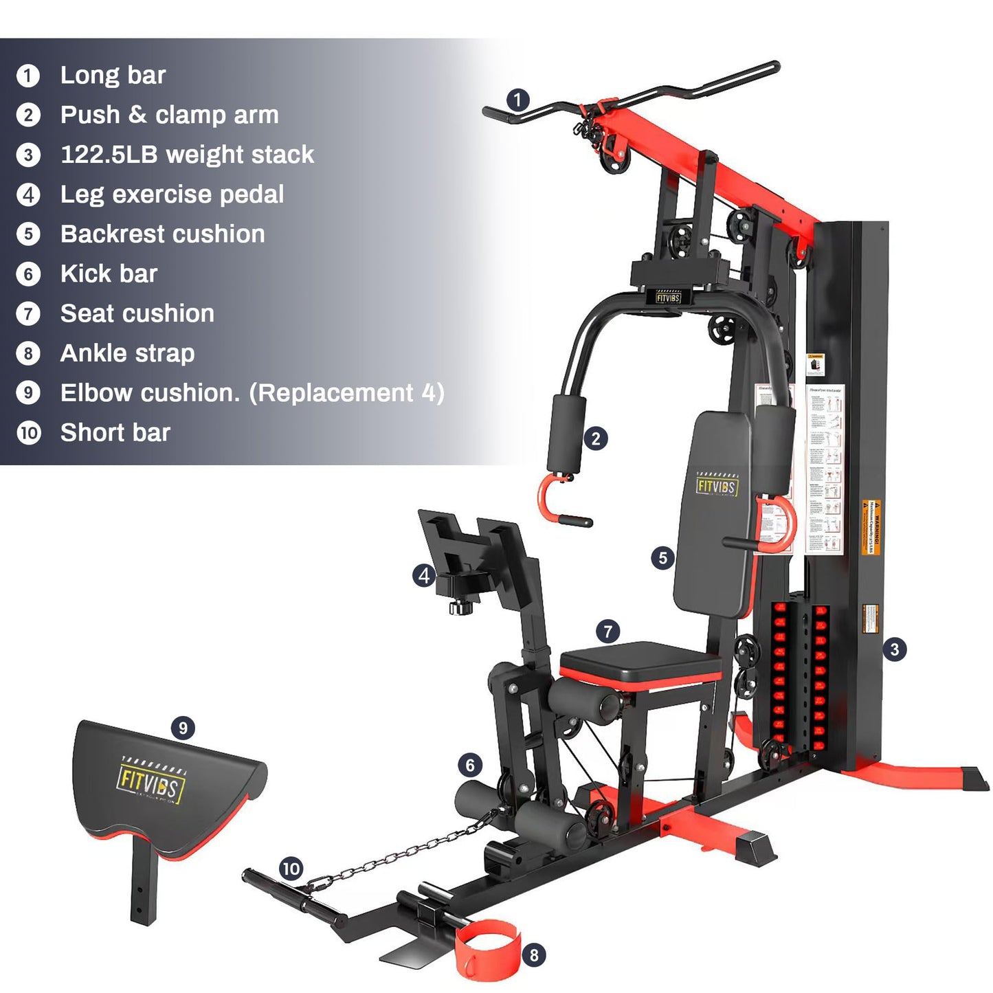 Fitvids Multifunctional Home Gym Equipment with 122.5 lbs Weight Stack, Full Body Workout Weight Machine Strength Training Exercise Equipment with Pulley System & Leg Press, All-in-One Workout Station