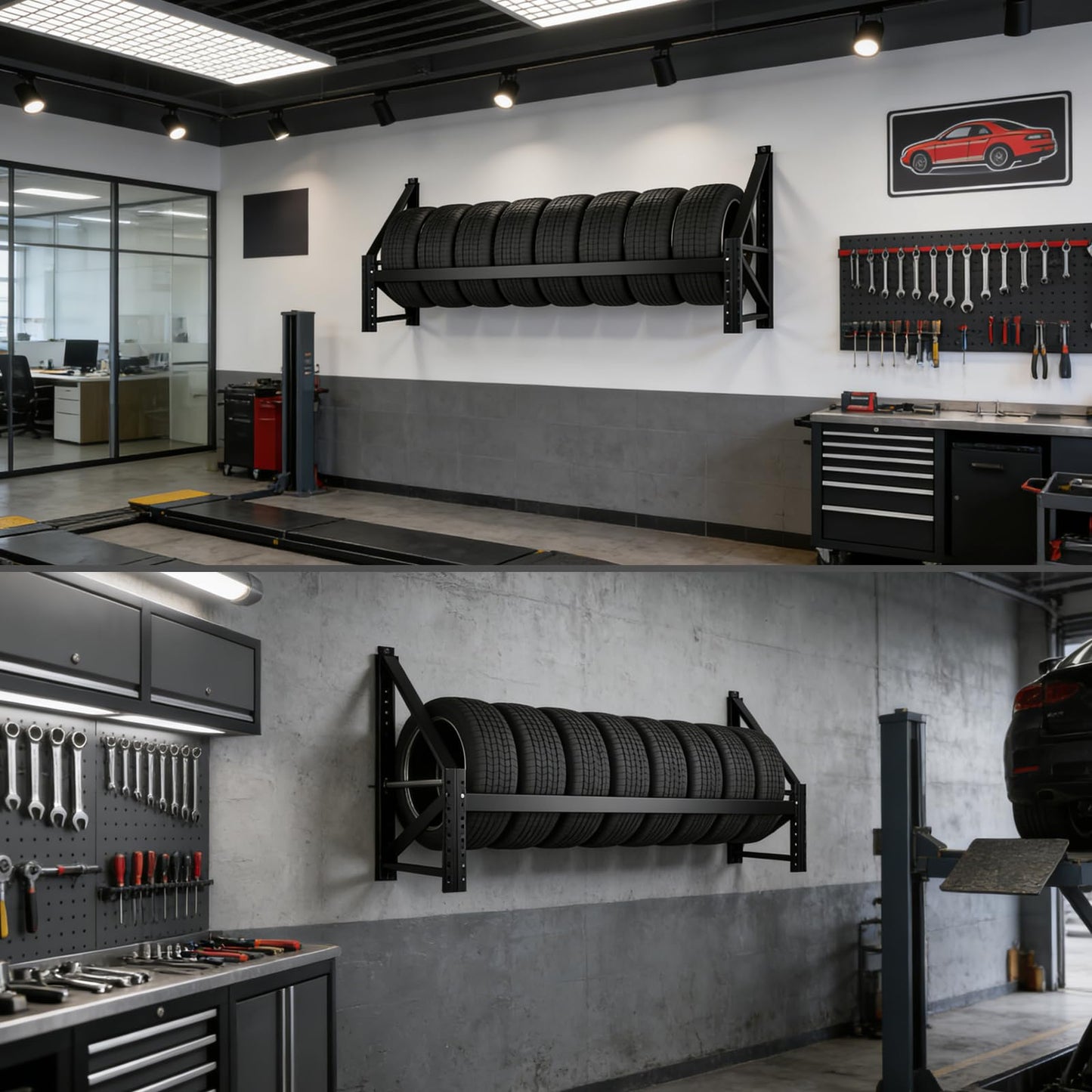 NULTRUMA Wall Mounted Heavy-Duty Tire Rack, 79"x31.5"x22.8" Large Capacity Tire Storage Shelf, 600lbs Max Load, Spare Tire Rack Powder Coated Steel for Garage, Workshop & Auto Repair Shop