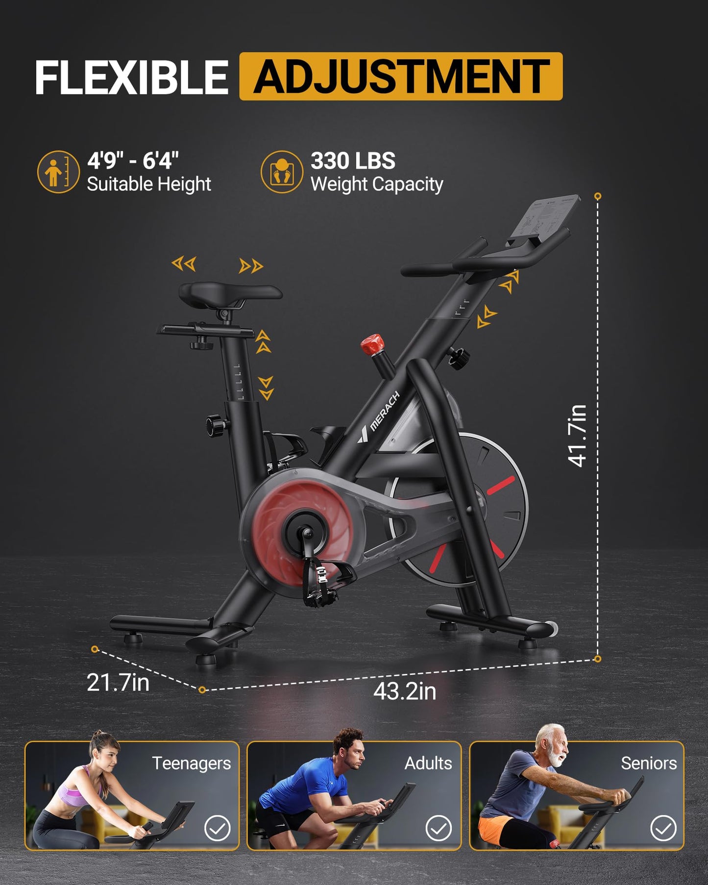 MERACH Exercise Bike, Bluetooth Stationary Bike for Home with Exclusive APP, Indoor Cycling Bike with Magnetic Resistance, 330lbs Weight Capacity