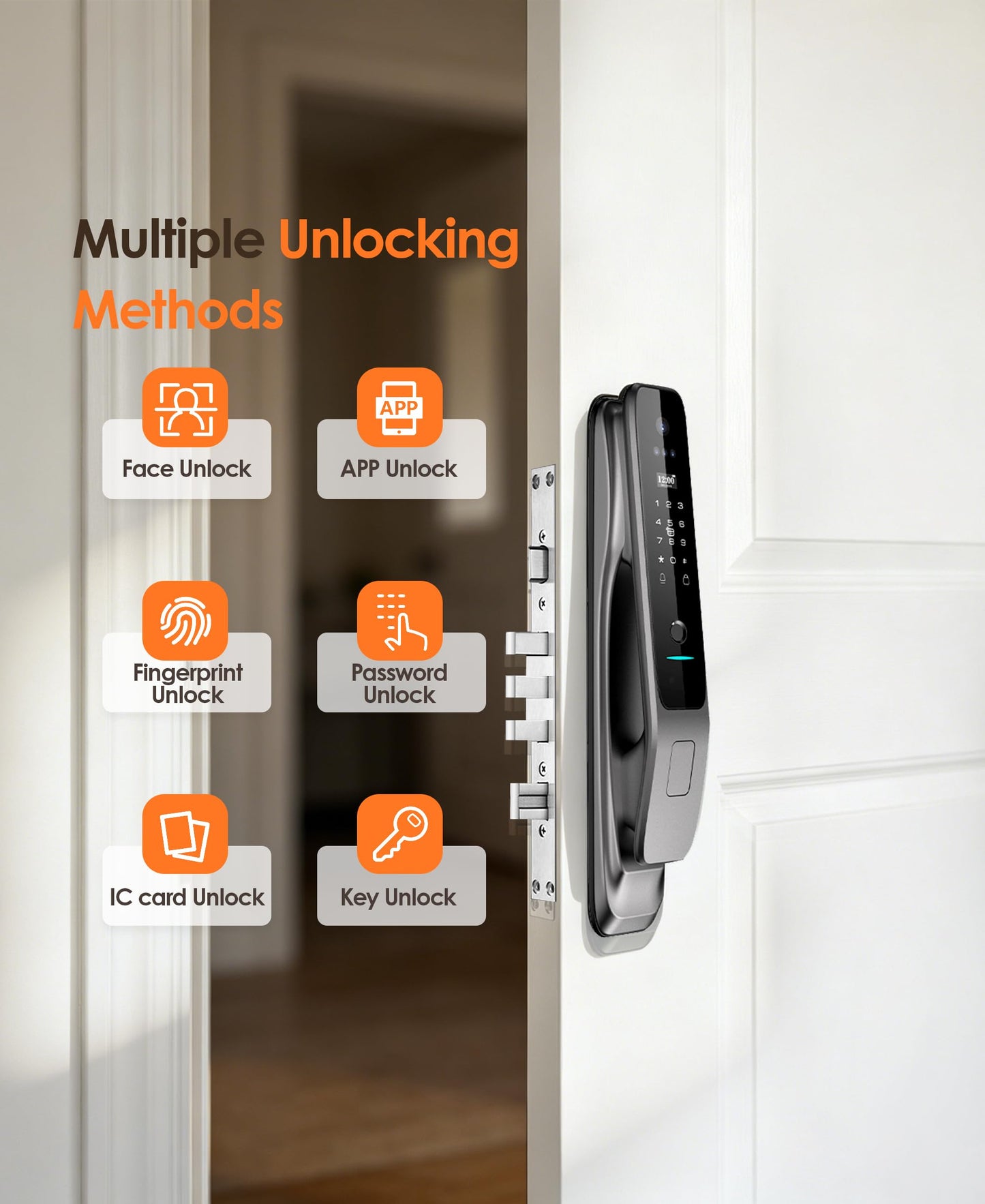 YINTIN 3D Face Recognition Smart Lock with Camera & Handle, Palm Vein Keyless Entry, Fingerprint Door Lock & Video Doorbell, 8-in-1 Unlock, Mortise Lock, Tuya App, 2-Way Talk, IP67 for Front Door
