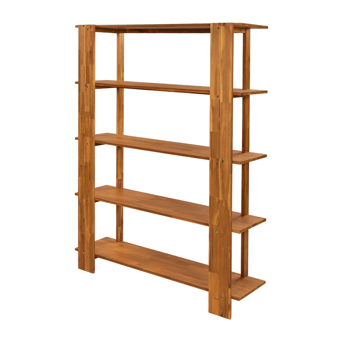 Merax 4 Shelf Bookcase H-70 L-53 Acacia Wood Open Bookshelf Teak Finish