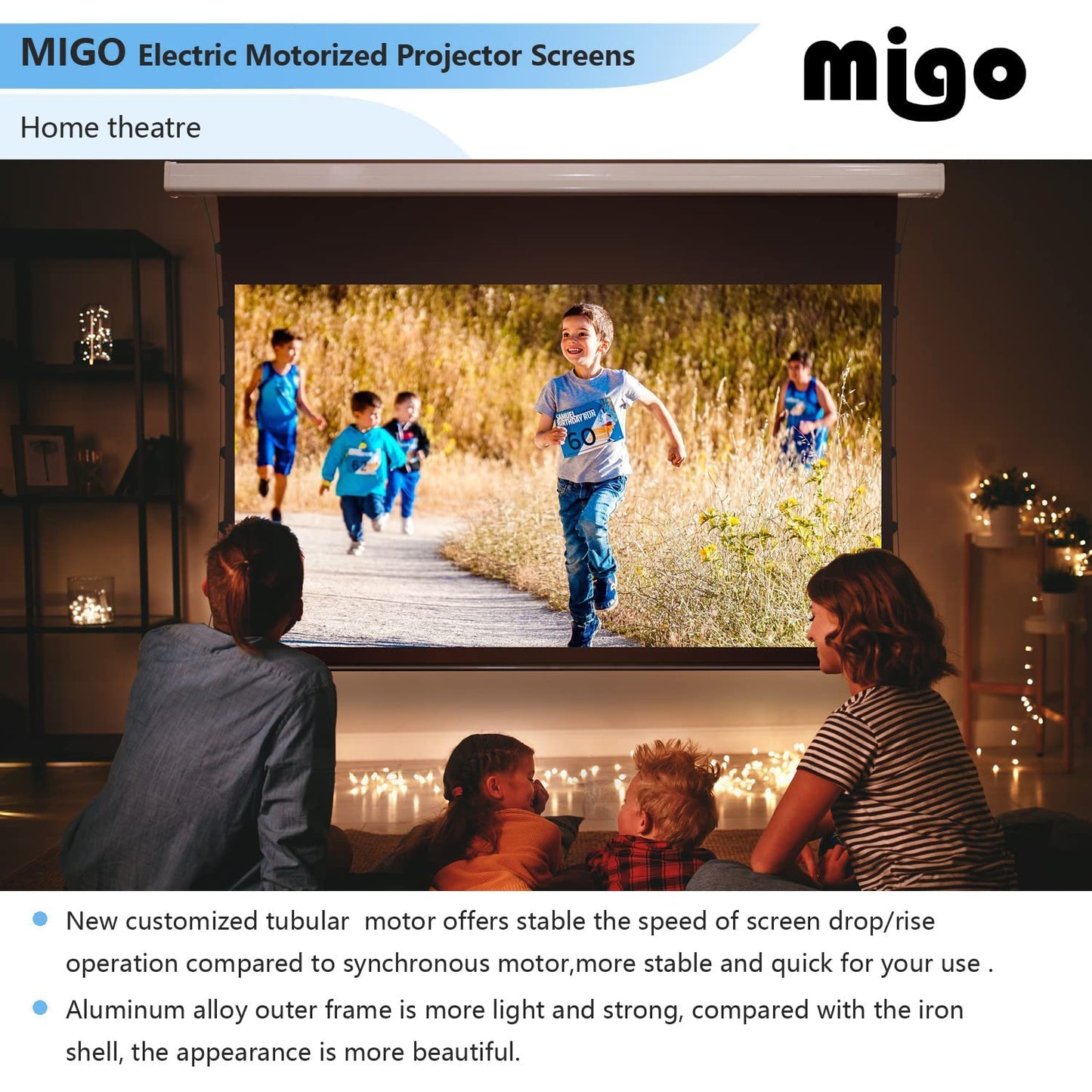 MIGO 150 Inch Pull Down Electric Projector Screen, Grey Crystal 2.0 Gain Partial Ambient Light 4K Tab-Tension Projector Screen Wall & Ceiling Mount for Short Throw Projector Movie Home Theater Cinema