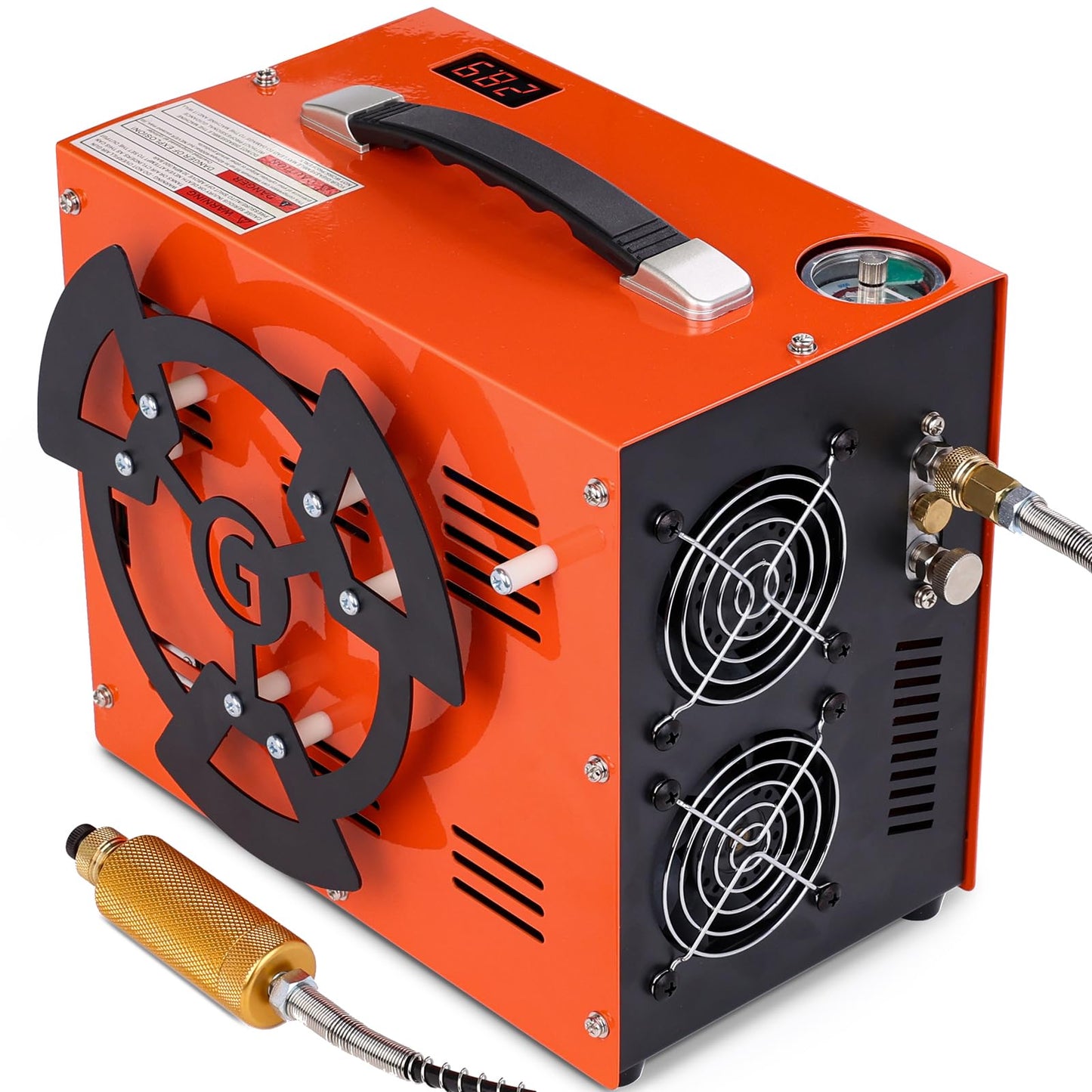 PCP Air Compressor, 4500 PSI / 30 MPa, 350W Motor, Auto Stop, Built-in Adapter, 12V DC or 110V / 220V AC Power, Portable Water/Oil-Free Pump for Paintball, Air Rifle, Airguns, HPA Tanks, Orange