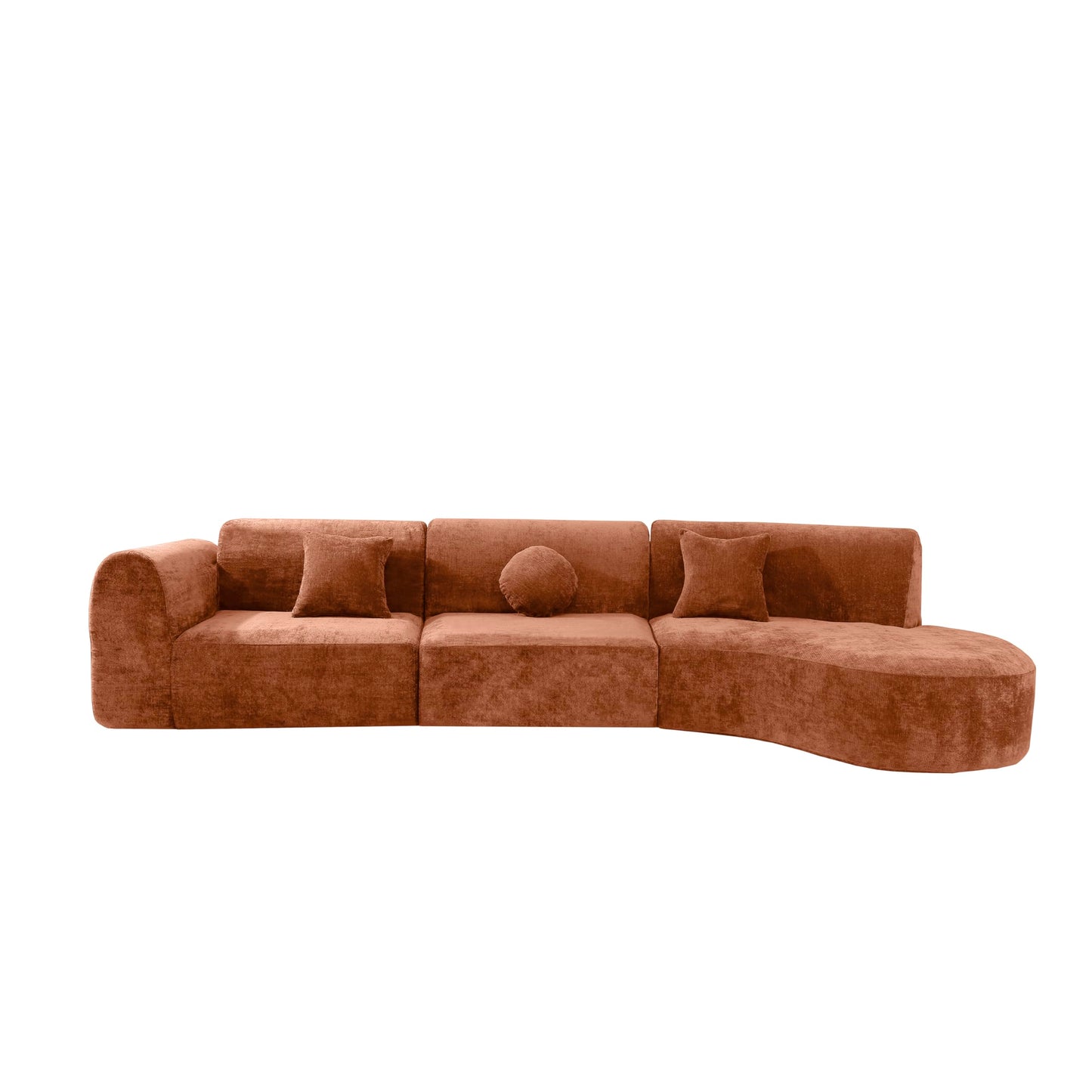 Merax 140" Curved Polyester Sectional Sofa Set, 7 Seat Modern Cloud Couch with Chaise Lounge,3 Pillows, Fully Assembled for Living Room, Orange