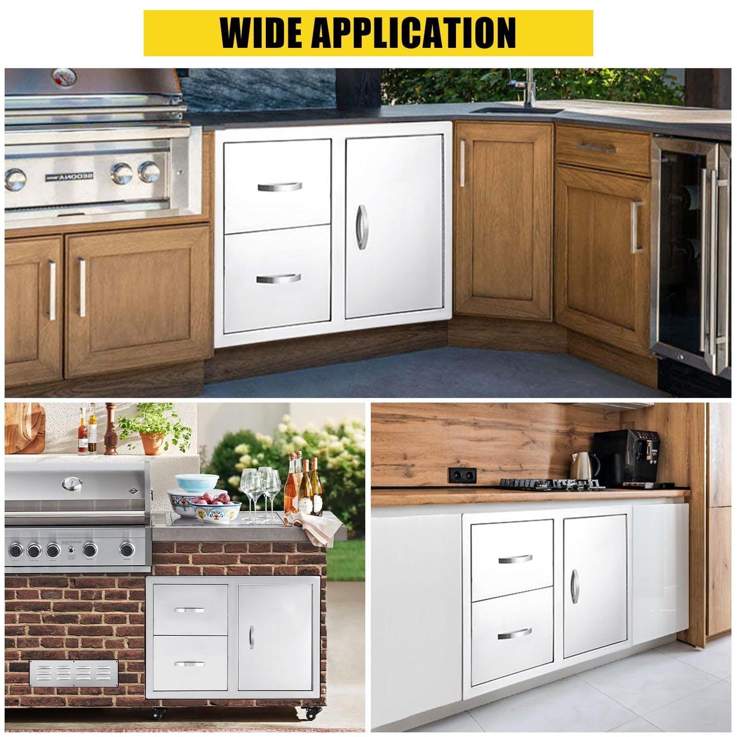  Outdoor Kitchen Drawer 33''W x 22''H x 22''D, BBQ Access Door Drawers Combo with Paper Towel Rack, Stainless Steel Outdoor Kitchen Cabinets for BBQ Island Grill Station Storage Cabinet