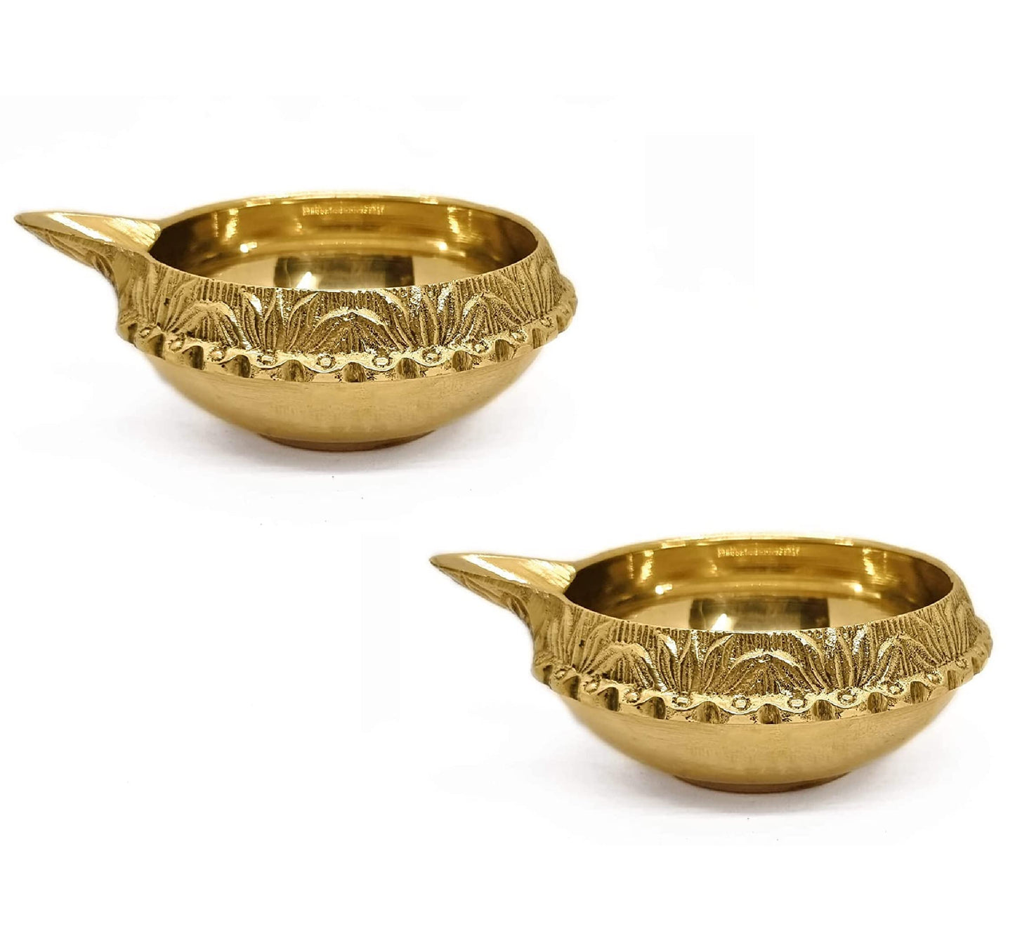 Craftsman Kuber Diya Set of 2, Handmade Golden Engraved Virgin Brass Oil Lamp for Diwali Pooja, Traditional Indian Decoration