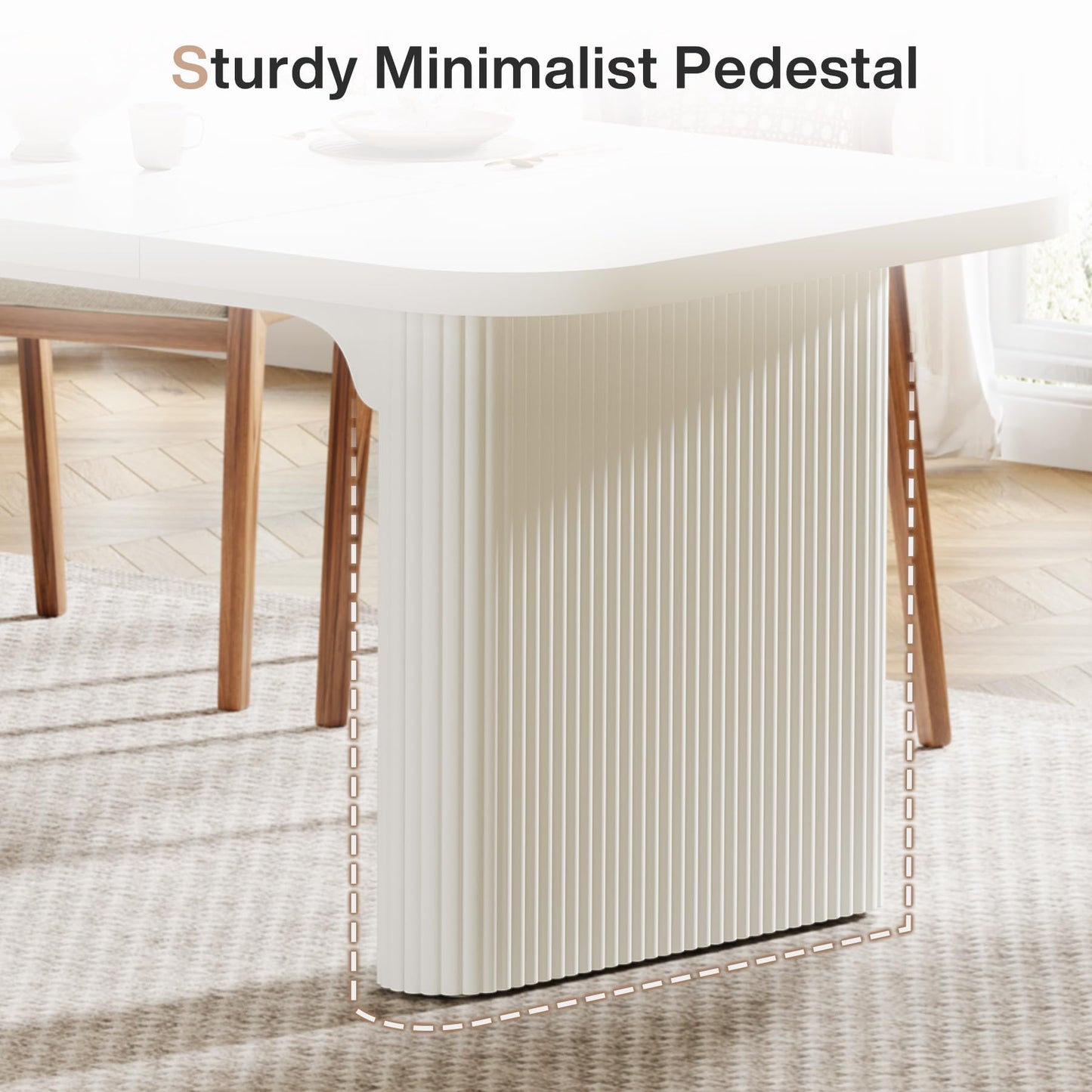 Tribesigns Modern Dining Table for 6 People, 62-Inch Wood Kitchen Table with Double Robust Pedestal, Large Rectangle Wooden Dinner Table for Dining Room (White)