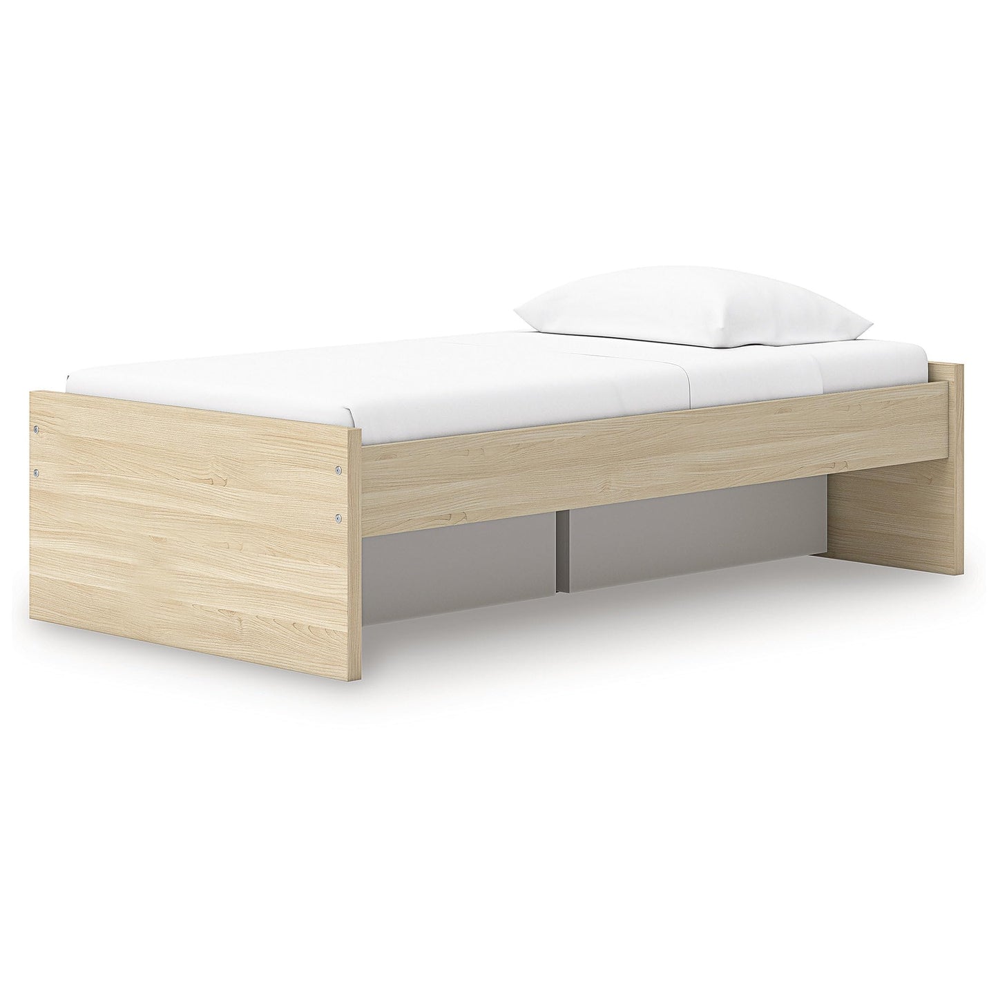 Signature Design by Ashley Onita Scandinavian 2-Drawer Twin Platform Bed with 1 Side Storage, Foundation or Box Spring Not Needed, Light Brown