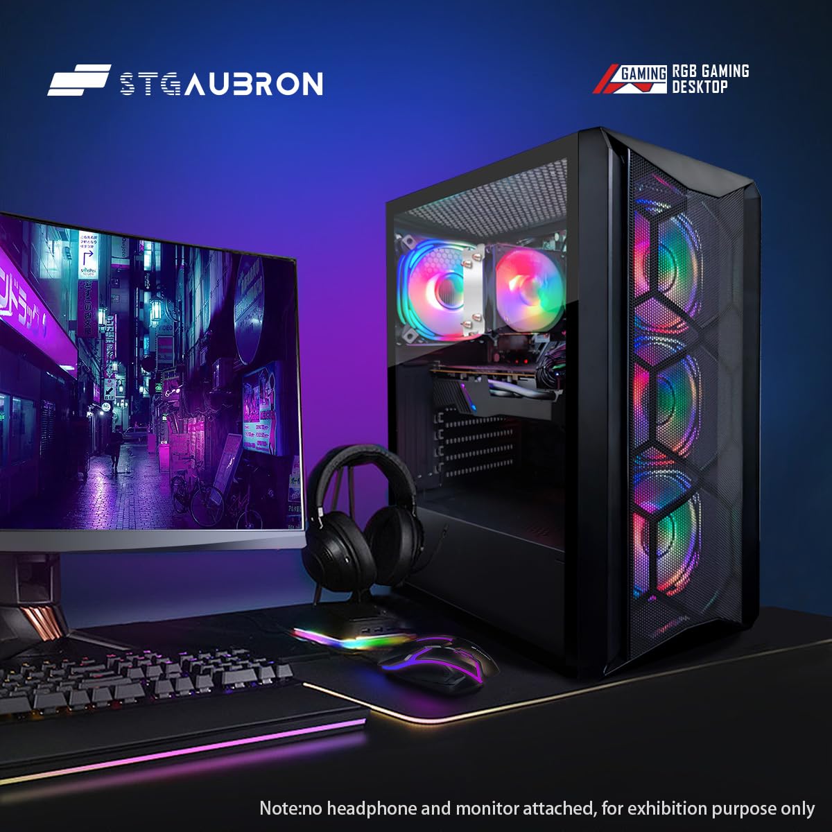 STGAubron Gaming PC Desktop Computer, AMD Ryzen 5 5500 up to 4.2G, GeForce RTX 3060 12G, 16G DDR4, 1T SSD, WiFi 6, BT 5.2, RGB Fan x4, Windows 11 Home