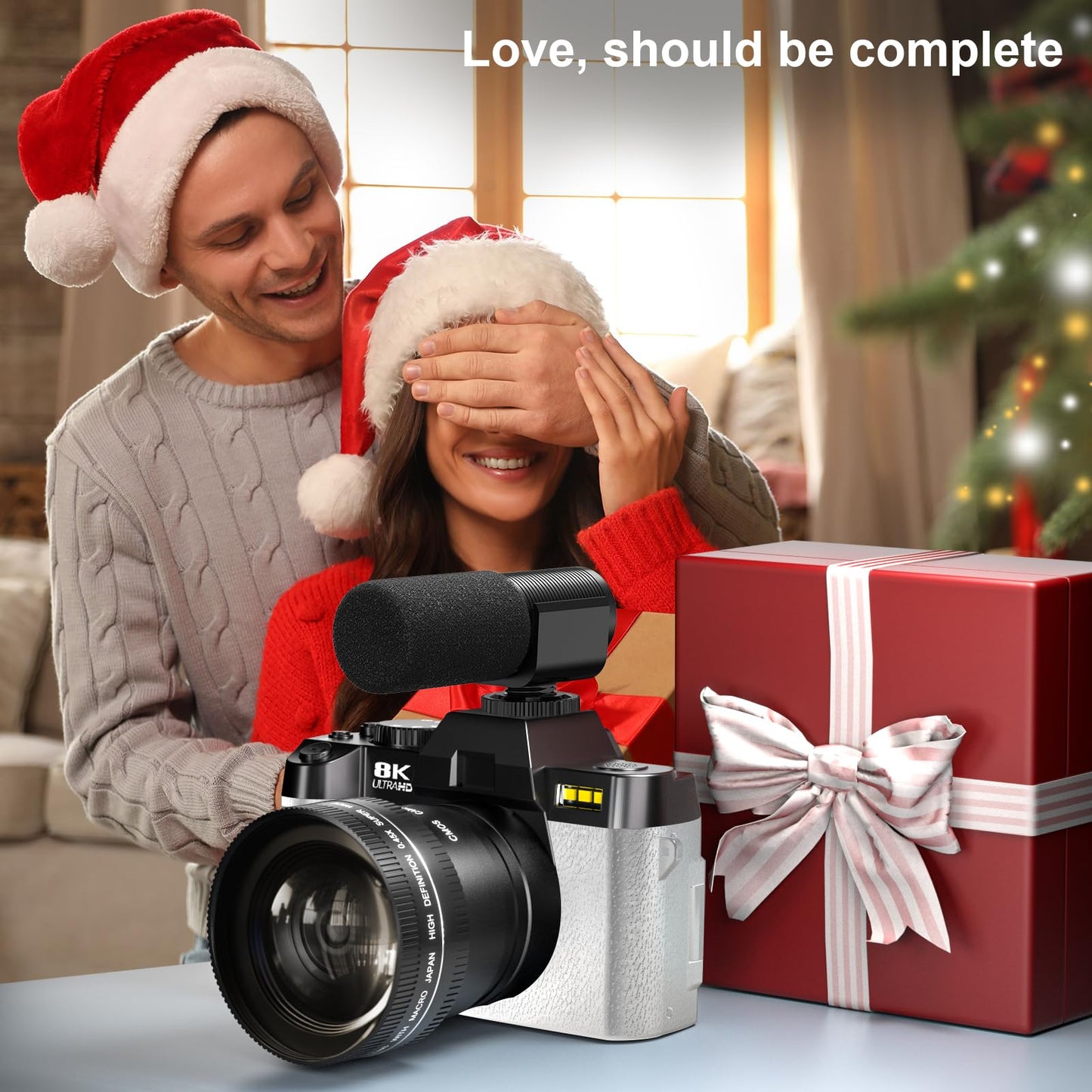 8K Digital Cameras for Photography, 64MP Vlogging Camera with 180°Flip Screen，2 Batteries, 64GB TF Card，16X Zoom, WiFi,Microphone, Wide & Macro Lens Kit (Black) (White)