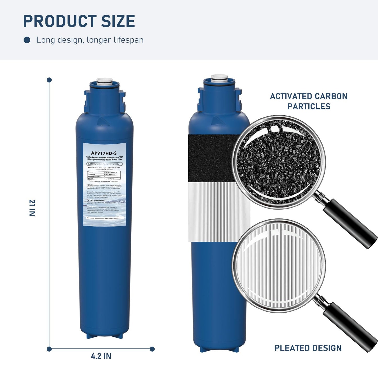 AP917HD-S AP904 Water Filter Replacement, Whole House Sanitary Quick Change Water Filter Cartridge Compatible with 3M Aqua-Pure AP917HD-S and AP904 System, Reduces Sediment, Odor, and Scale, Pack of 2