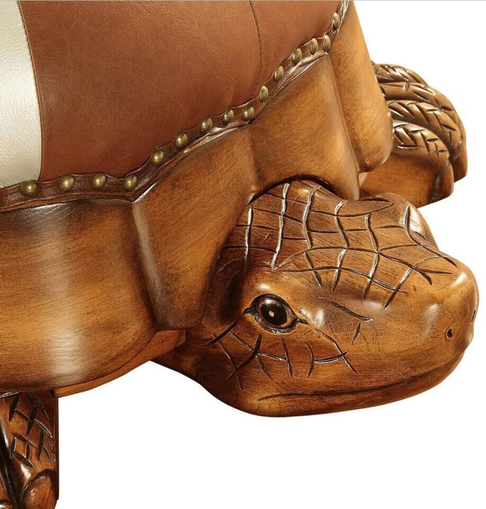CYYTLFSD Wood Ottoman Footstool,Sofa Stool，Leather Upholstered Vintage Turtle Footrest Stool with Wheels (Brown)
