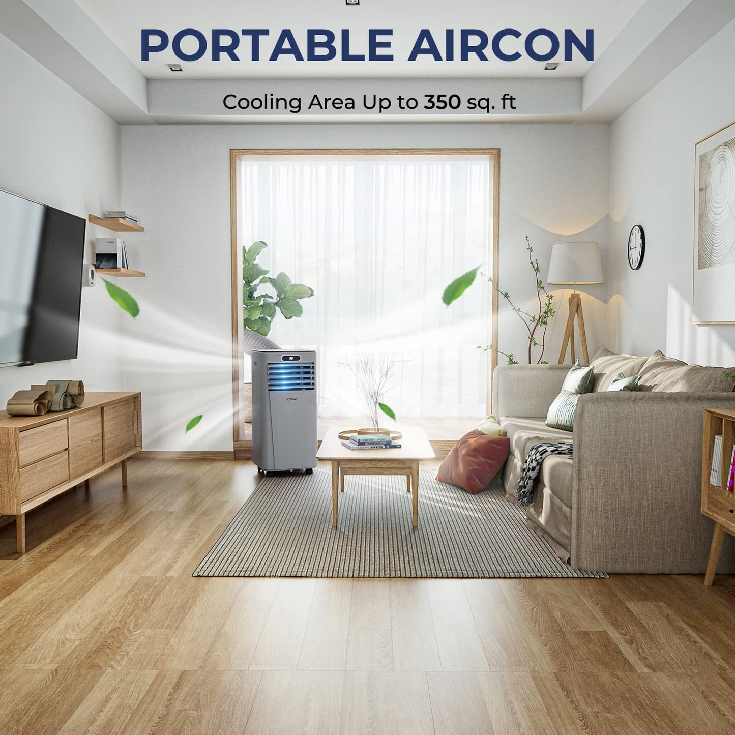 COSTWAY Portable Air Conditioner, 10000BTU Air Cooler with Drying/Fan/Sleep Mode, 2 Speeds, 24H Timer, Remote Control, Portable AC for Home & Office, Cools Room up to 350 Sq. Ft, Window Kit Included