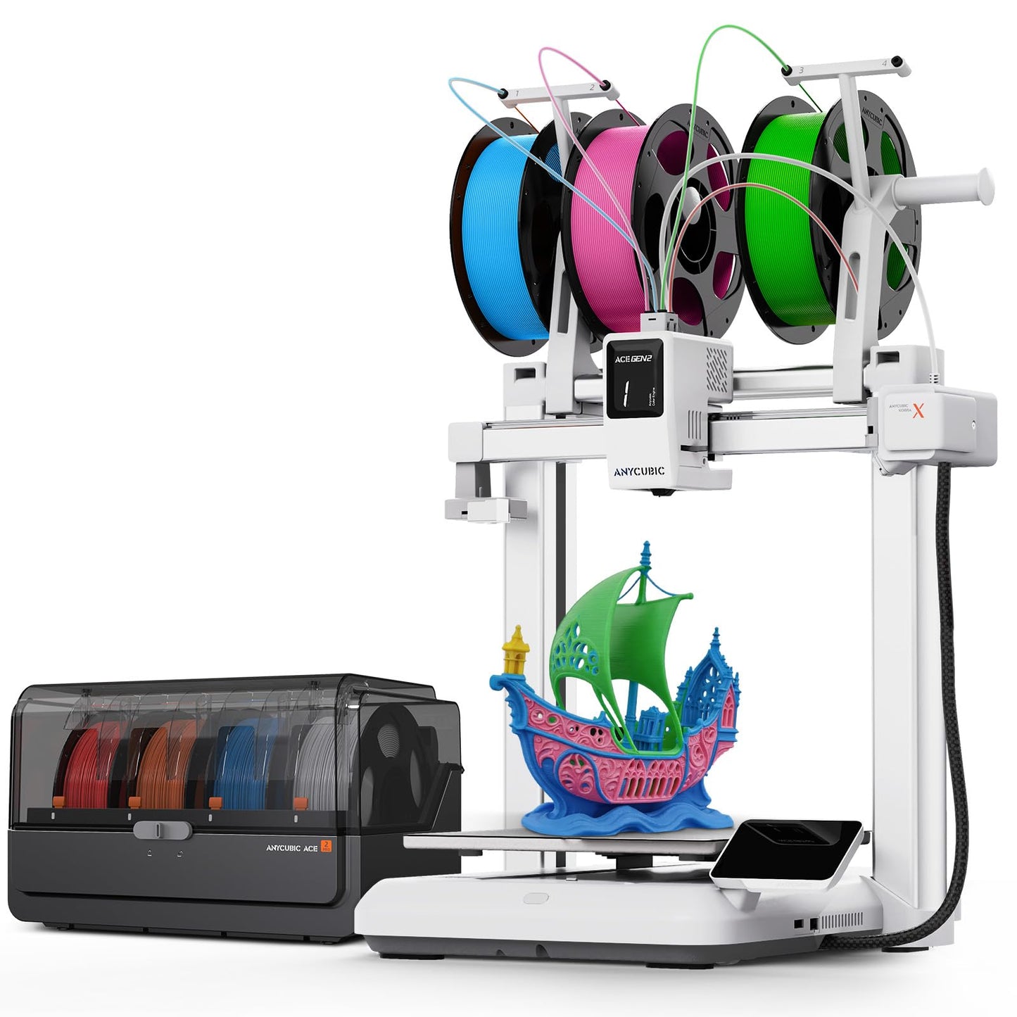 Anycubic Kobra X Combo 3D Printer with ACE 2 Pro, Native 7-Color Printing (Up to 19), 2X Faster & Less Waste, Auto-Leveling, Ideal for Beginner, Kids, Home Education, Family DIY Toys & Practical Tools