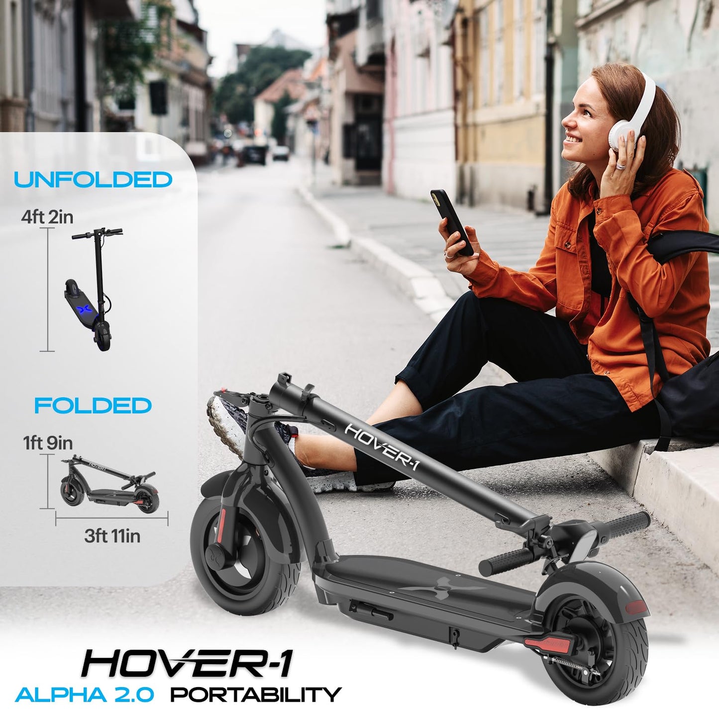 Hover-1 Alpha 2.0 Foldable Electric Scooter with 450W Brushless Motor, 18 mph Max Speed, 10” Air-Filled Tires and 12 Mile Range