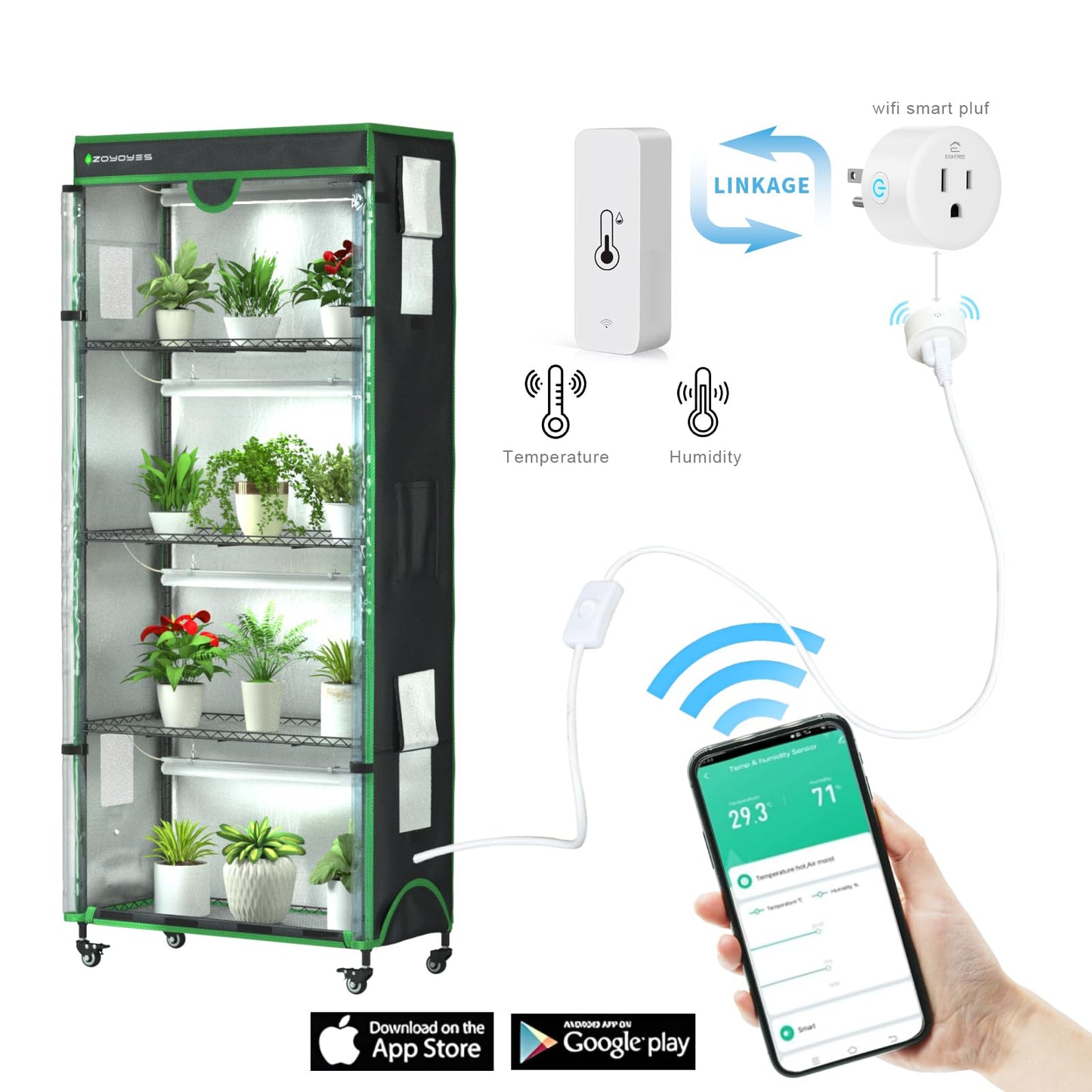 ZOYOYES Indoor Greenhouse with Grow Light, Mini Greenhouse with Cover
