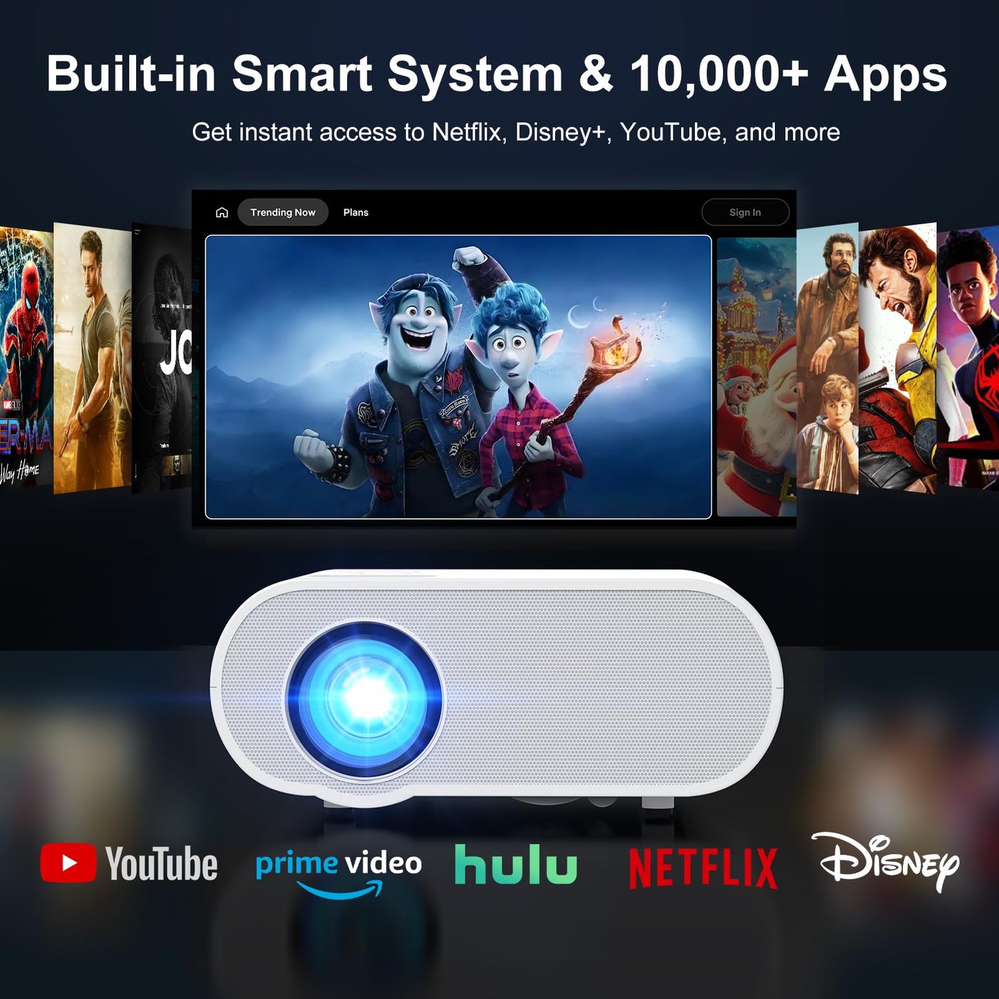 1500 ANSI Smart Projector, HOMPOW 4K Projector with WiFi and Bluetooth, Mini Projector, Built-in Streaming System, Projector with Apps, Outdoor Projector, Home Projector for iOS/Android
