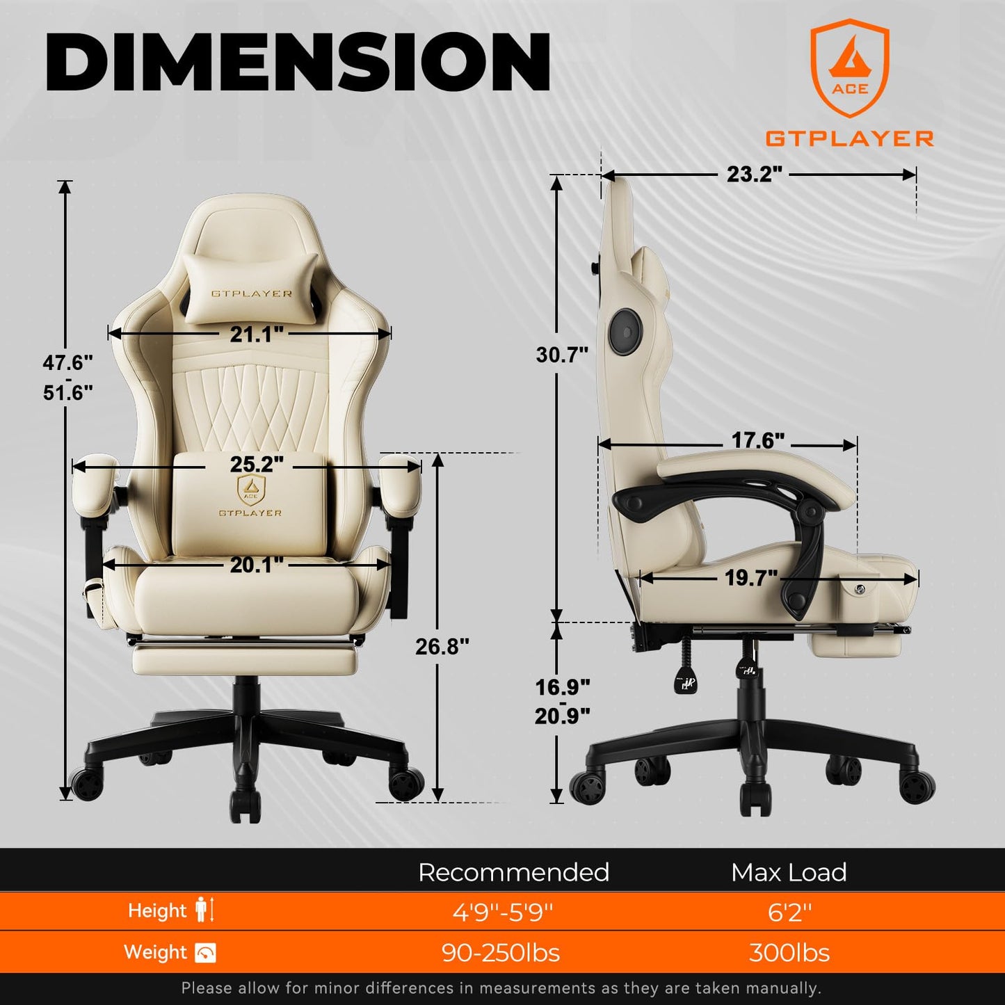 GTPLAYER ACE-PRO Music Gaming Chairs – Built-in Speakers, App Support & Bluetooth Control, Computer Game Chairs with Footrest for Adults, Ergonomic Reclining Silla, Linkage Armrest, Cream