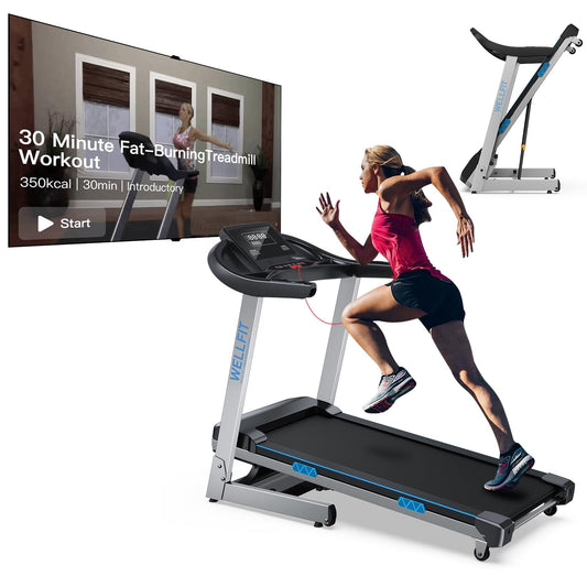 WELLFIT Home Treadmills 400+LBS Capacity, 4.0HP Heavy Duty Treadmill 15% Auto Incline Climb Running, Foldable Treadmill with Handrail, Wide Belt 18*43 in, 95% Pre-installed, Small Commercial Treadmill