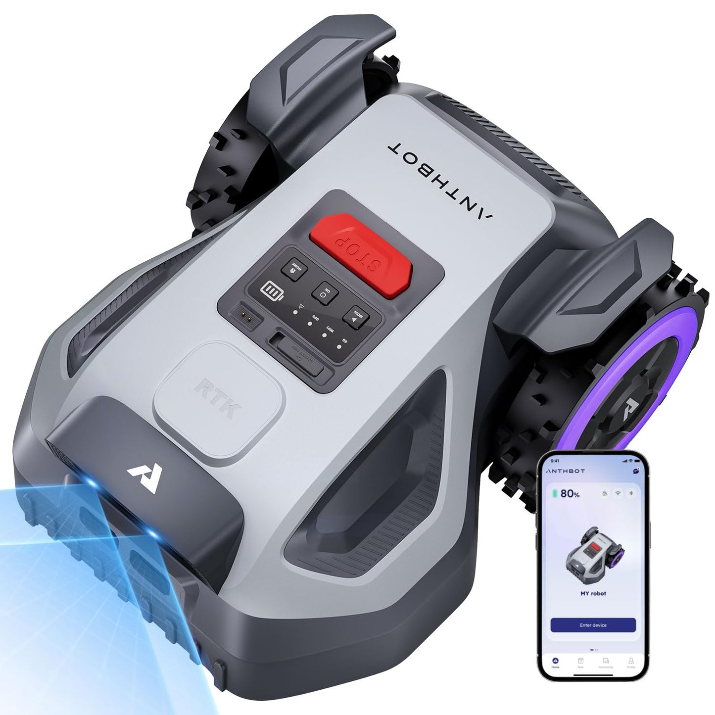 ANTHBOT M9 Robot Lawn Mower 1/4 Acre, Dual Vision+Full-Band RTK Robotic Lawnmower, No Perimeter Wire, App Control Obstacle Avoidance, 45% Slope, Cutting Height, Multi-Zone Mapping