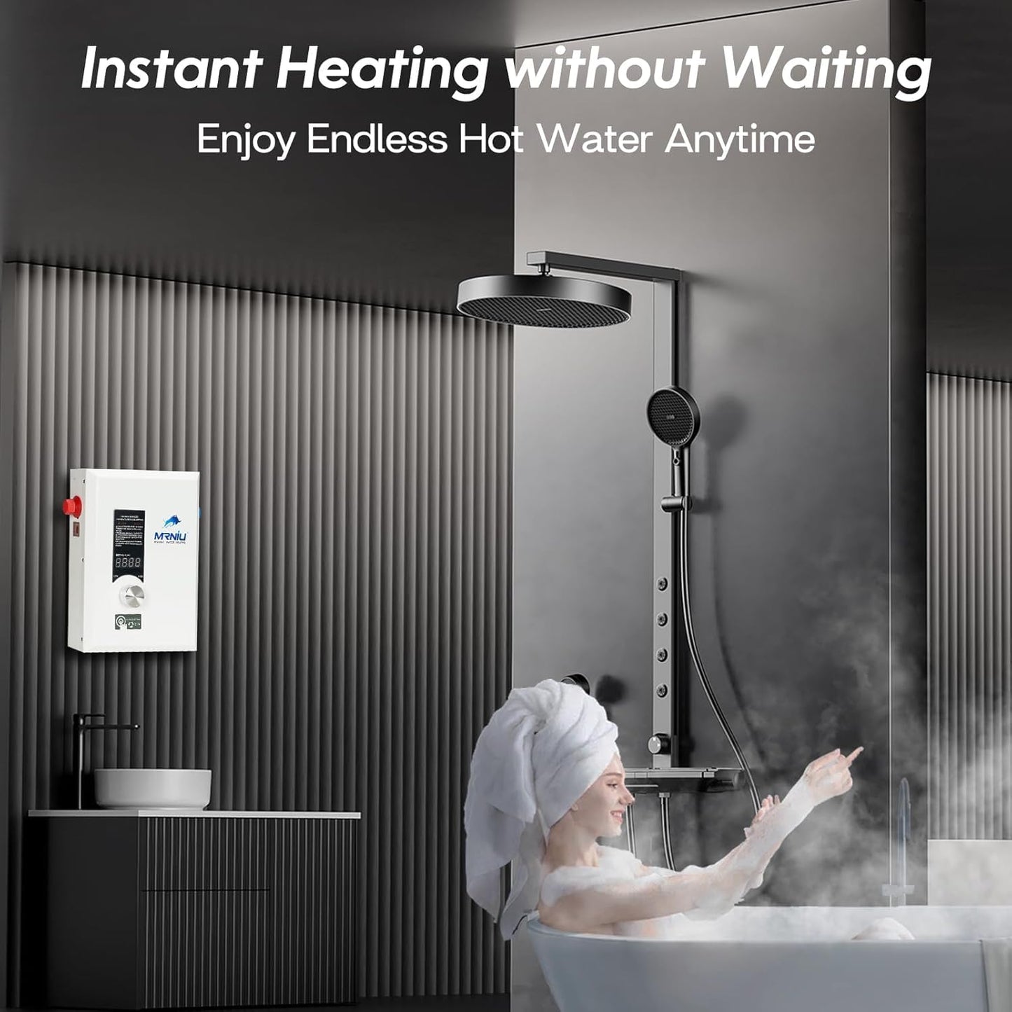 36kW 240 Volts On Demand Instant Endless Water Heater Tankless Water Heater Electric with LED Temperature Display for Residential Whole House Shower, Space Saving, IPX4