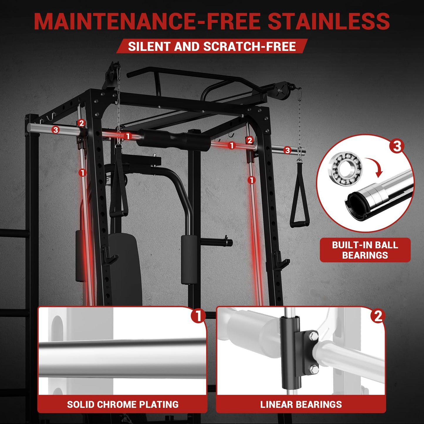 Garvee 2000LBS Smith Machine Home Gym, Multi-Function Power Cage Squat Rack with Cable Crossover & LAT Pulldown, Strength Training Equipment with 8 Weight Storage Pins and More (Plates Not Included)