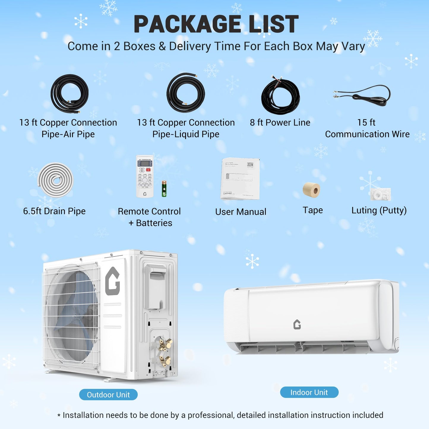 GarveeLife 12,000 BTU Mini Split Air Conditioner, 22 SEER2 110V Smart Inverter, Heat Pump System, Cools Up to 750 Sq.Ft, Alexa WiFi Control, DIY Installation Kit