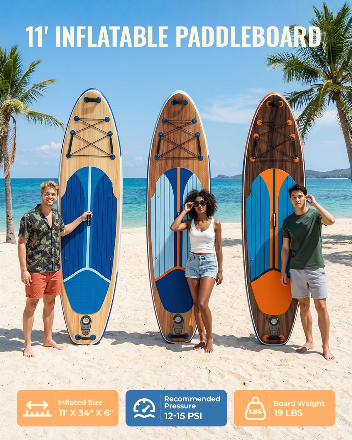 Marsdorgan 11' Inflatable Paddle Board Walnut | Extra Wide SUP with Non-Slip Deck for Adults | Stable for Lake Ocean, Complete Kit with Pump/Backpack/Paddle