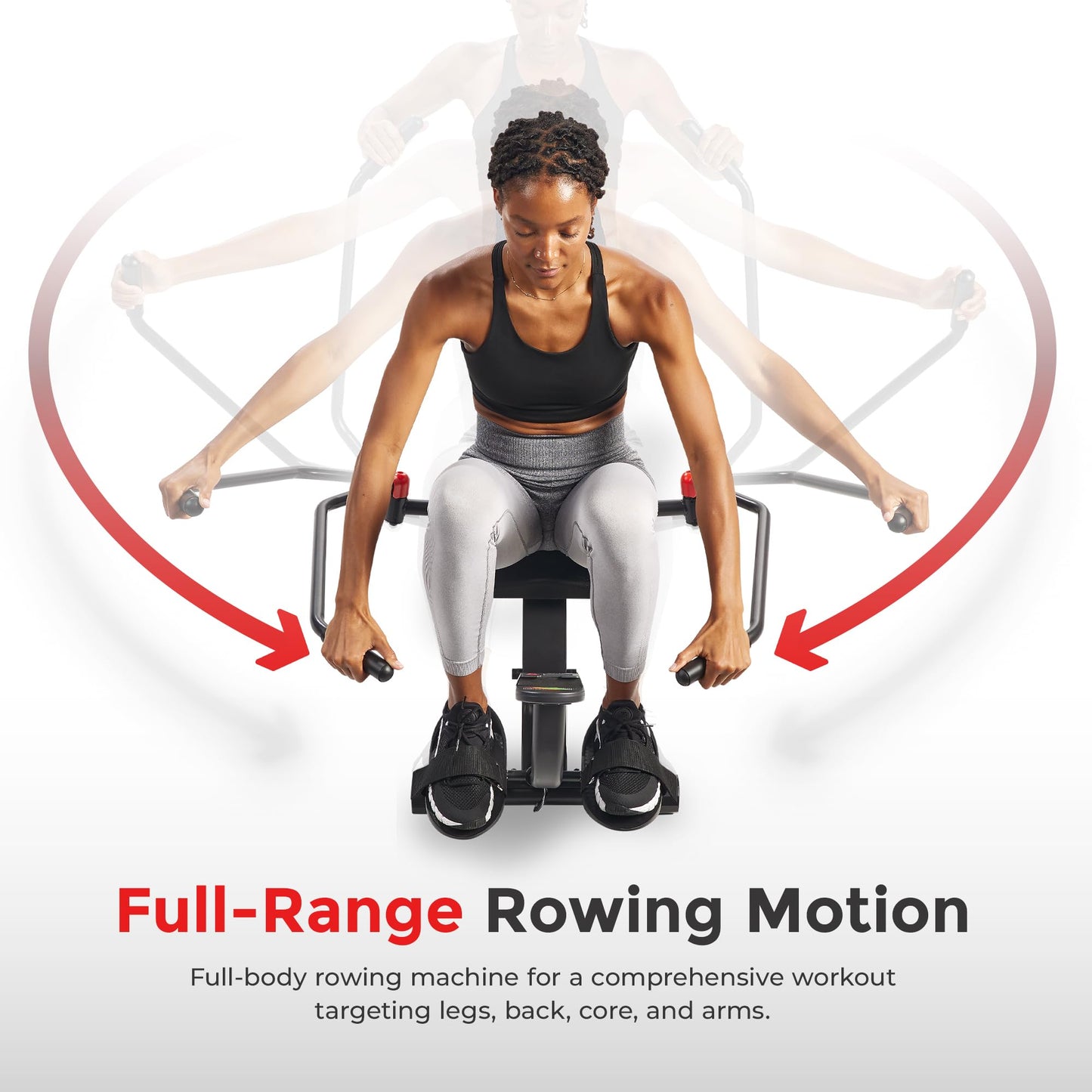 Sunny Health & Fitness Smart Compact Full Motion Rowing Machine, Full-Body Workout, Extra-Long Rail, 400 LB Weight Capacity and Free SunnyFit® App Enhanced Bluetooth Connectivity SF-RW5639SMART