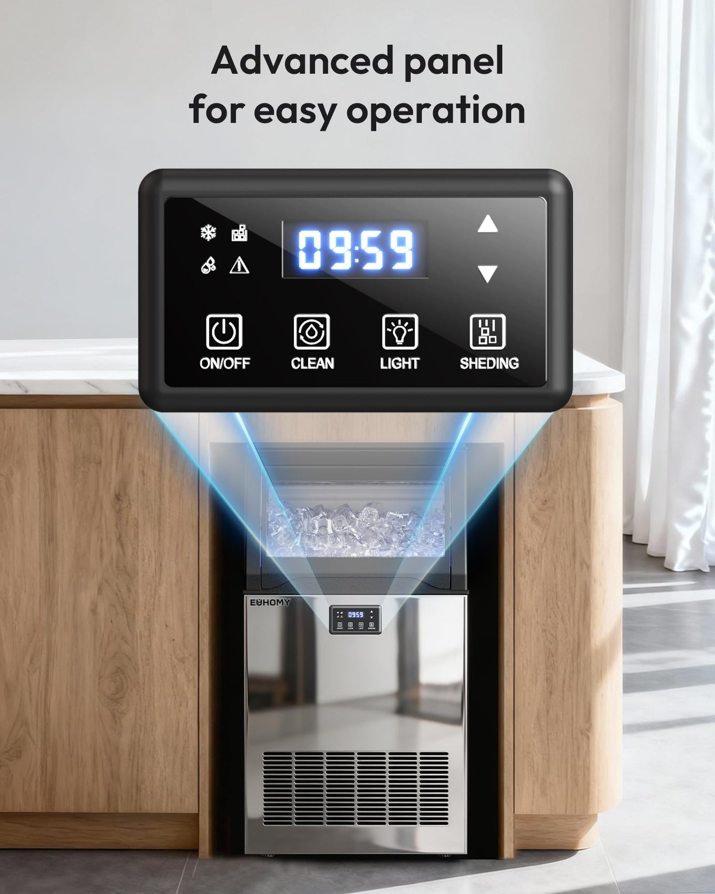 EUHOMY Commercial Gourmet Ice Maker Machine,120lbs/24H, Under Counter Ice Maker with 25lbs Storage, Non-Clumping Design,24pcs Hat Cubes Per Cycle, Freestanding Ice Maker for Home/Bar/Cafe/Restaurant