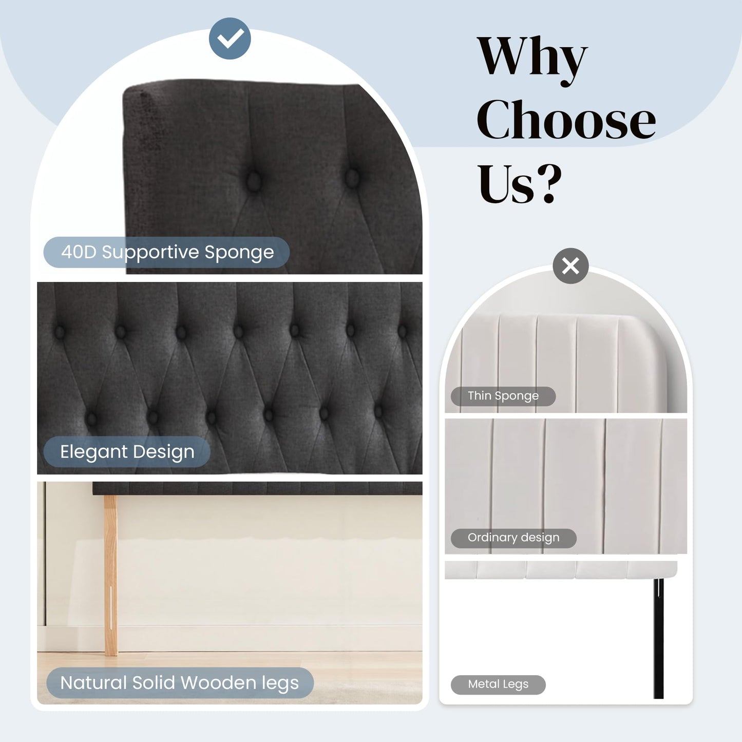 Kingfun Tufted Upholstered King Size Bed Headboard in Modern Button Design, Adjustable Solid Wood Head Board, Premium Linen Fabric Padded Headboards in Bedroom (Dark Grey)