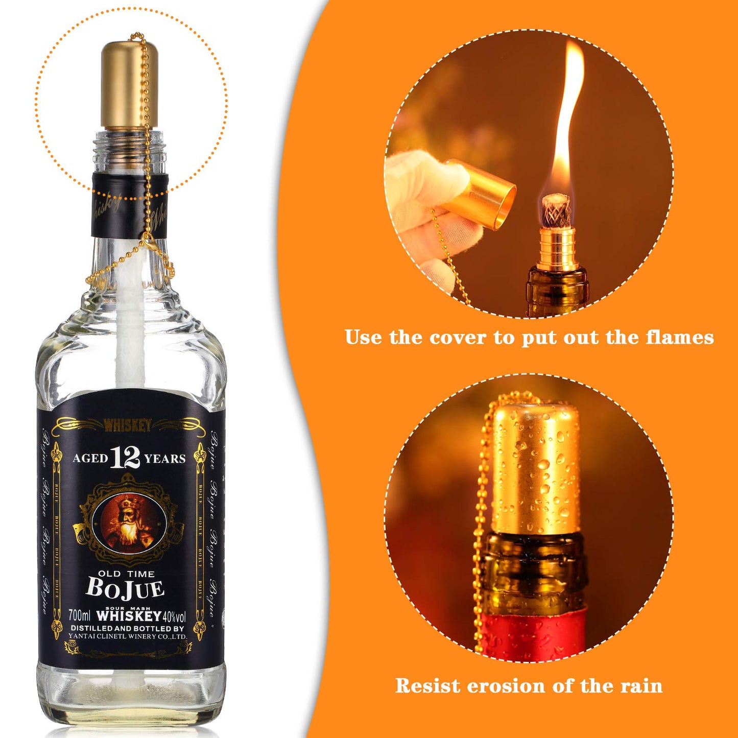 Nuanchu Wine Bottle Torch Kit - 8 Sets, Brass Wick Holders, Fiberglass Wicks, 13.78 Inch Long, Copper Cover for DIY Lamp