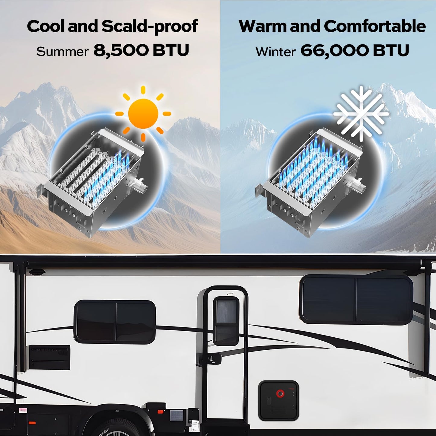 FOGATTI InstaShower 9 Pro RV Tankless Water Heater, 66,000 BTU (Highest Output), Built-in Mixing Tank, 15x15 Inches Black Door, Remote Controller, Ideal for RVers' Everyday Use, Gen 3