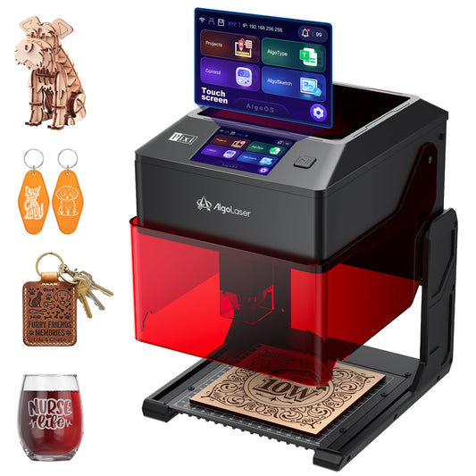 AlgoLaser Pixi Smart Laser Engraver - 10W Portable Laser Engraver Machine with 3.5" Touchscreen & AlgoOS System & APP - Laser Engraving for Wood, Acrylic, Glass, Beginner & DIY Gift & Small Business