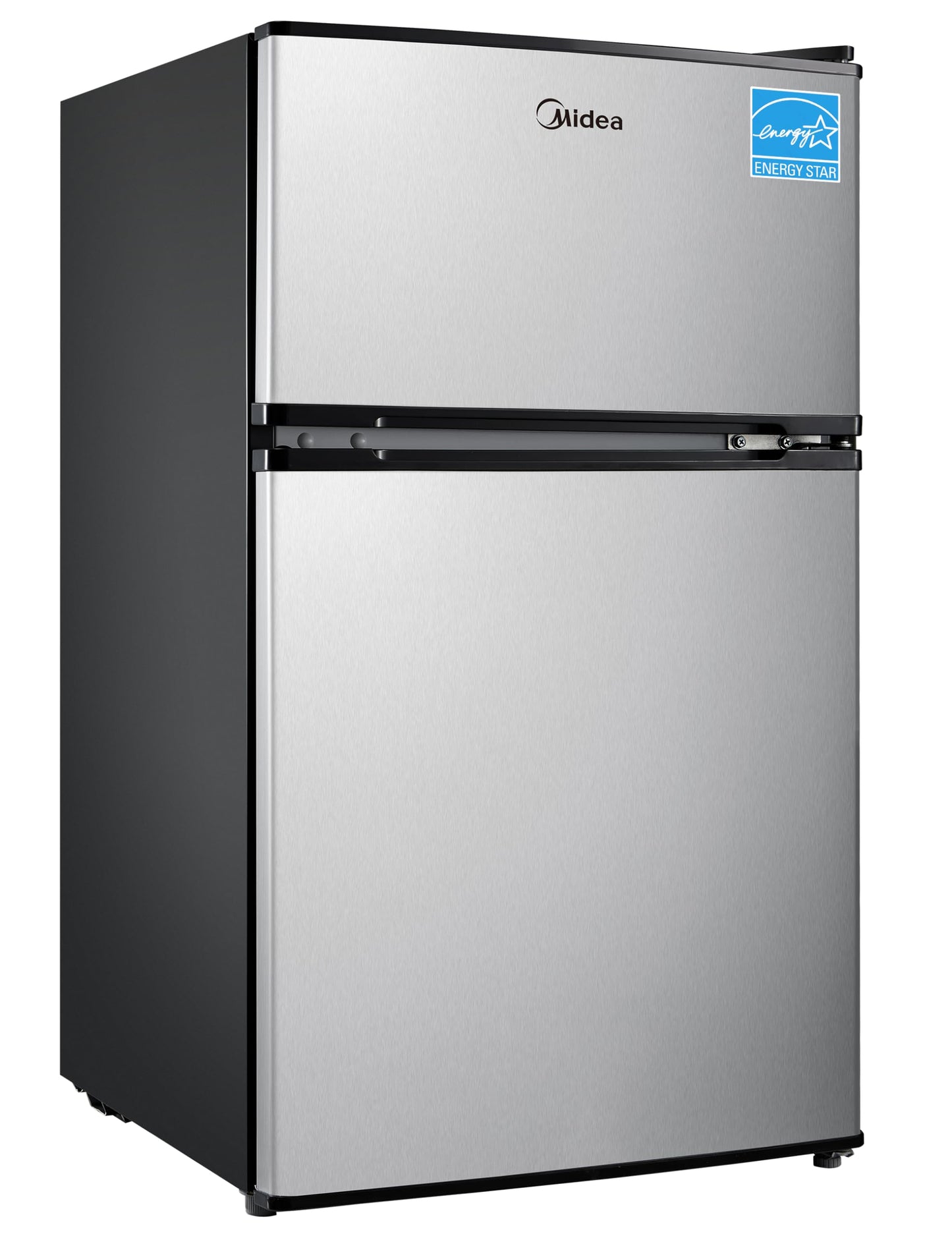 Midea WHD-113FSS1 Double Door Mini Fridge with Freezer for Bedroom Office or Dorm with Adjustable Remove Glass Shelves Compact Refrigerator, 3.1 cu ft, Stainless Steel
