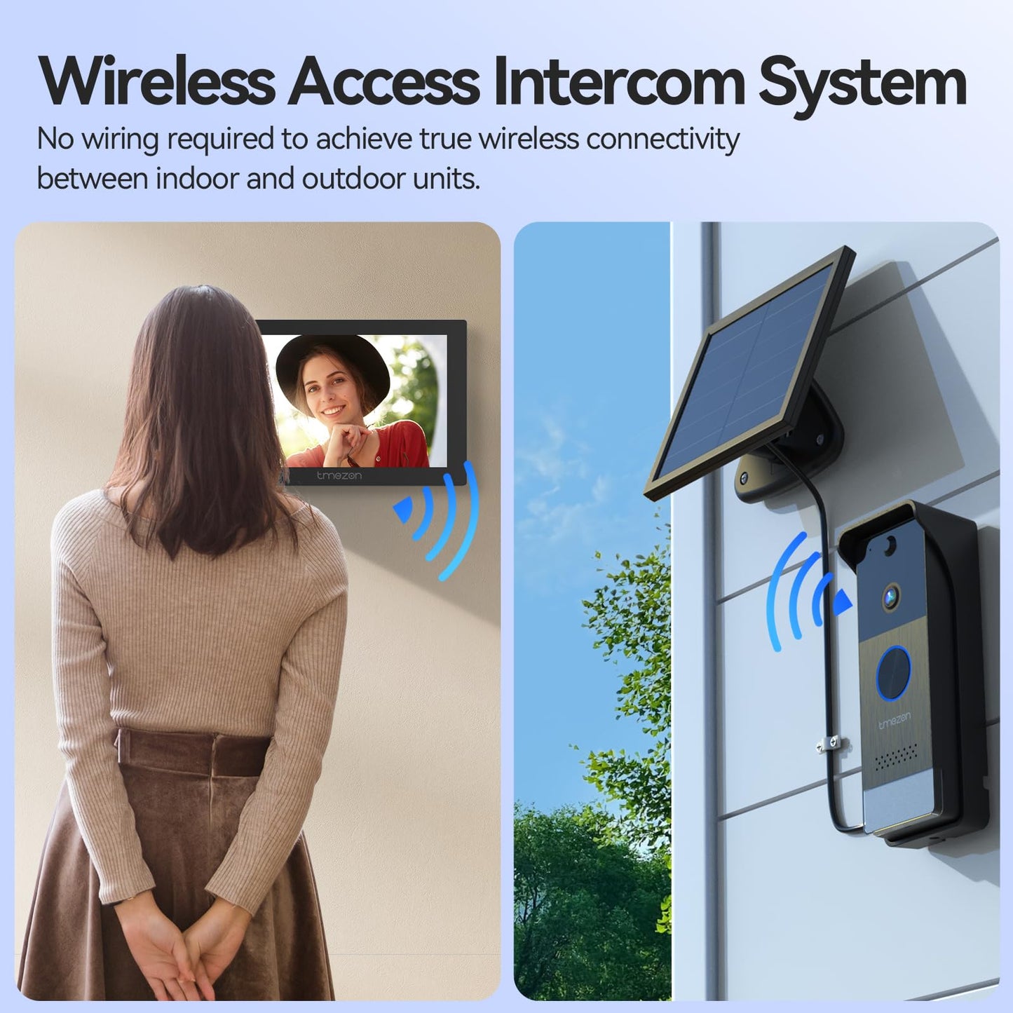 TMEZON Solar Panel Wireless WiFi Video Doorbell Camera with 7'' Touch Screen Monitor, 1080P, Motion Detection, No Monthly Fees, Tuya APP, 2.4G/5G WiFi, Doorbell Intercom System