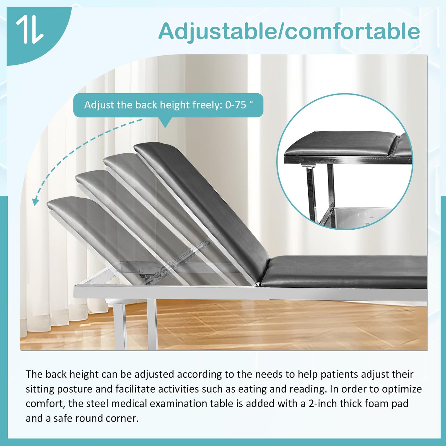 JJFFTAO Adjustable Exam Table，Doctor Bed with Folding Legs is Stable and Durable，Folding Medical Exam Table Holds 500 lbs for Clinical Examination 、Massage 、Spa Beds、Beauty