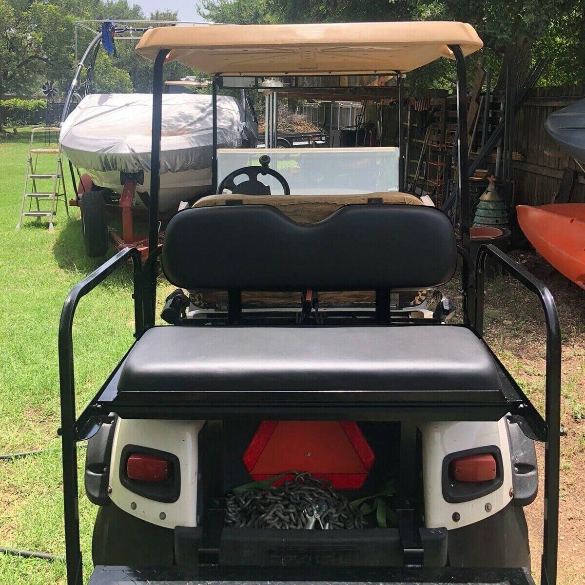 ECOTRIC Flip Folding Rear Back Seat Kit Compatible with 1995-Up EZGO TXT Golf Cart w/ roof support - You Will Receive 2 Packages