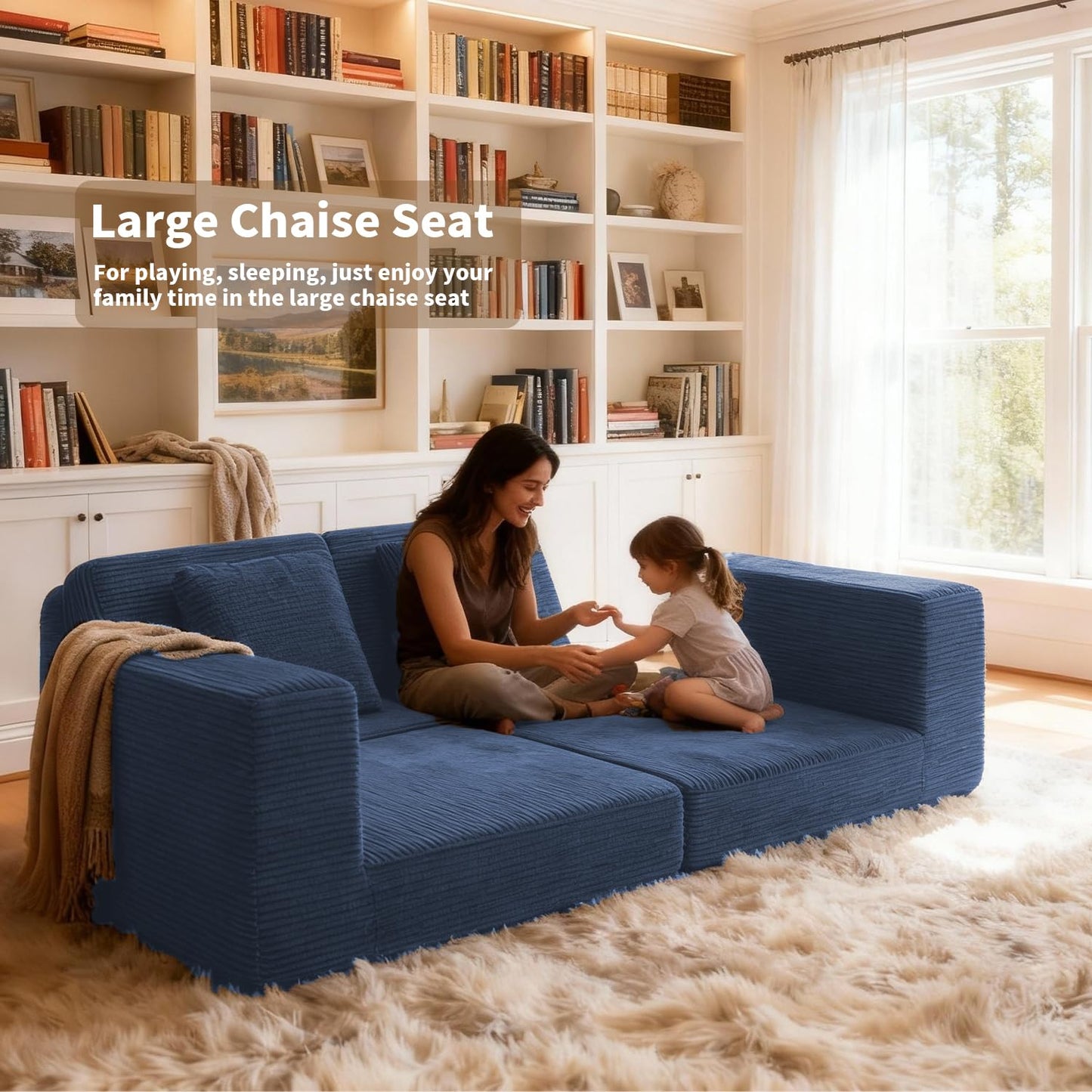 FILUXE Modular Sectional Sofa, Modern Modular Sofa Couch with Deep Seat，Comfy Cloud Couch, Sectional Couches for Living Room, Bedroom and Apartment，2-Seater，Navy Blue